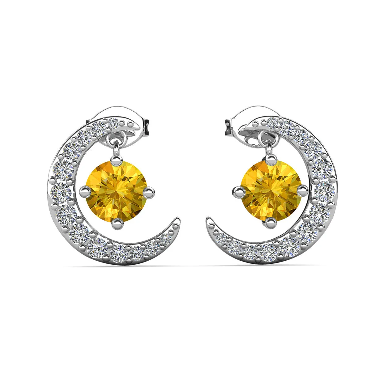 Luna  November Birthstone Citrine Earrings 18k White Gold Plated Crescent Stud Earrings with Round Cut Swarovski Crystals