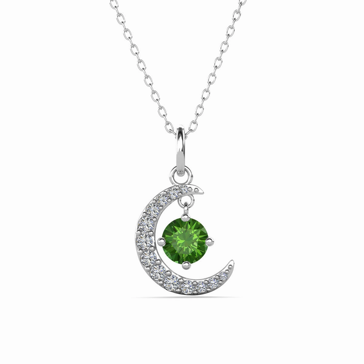 Luna August Birthstone Peridot Necklace 18k White Gold Plated Crescent Pendant Necklace with Round Cut Swarovski Crystals