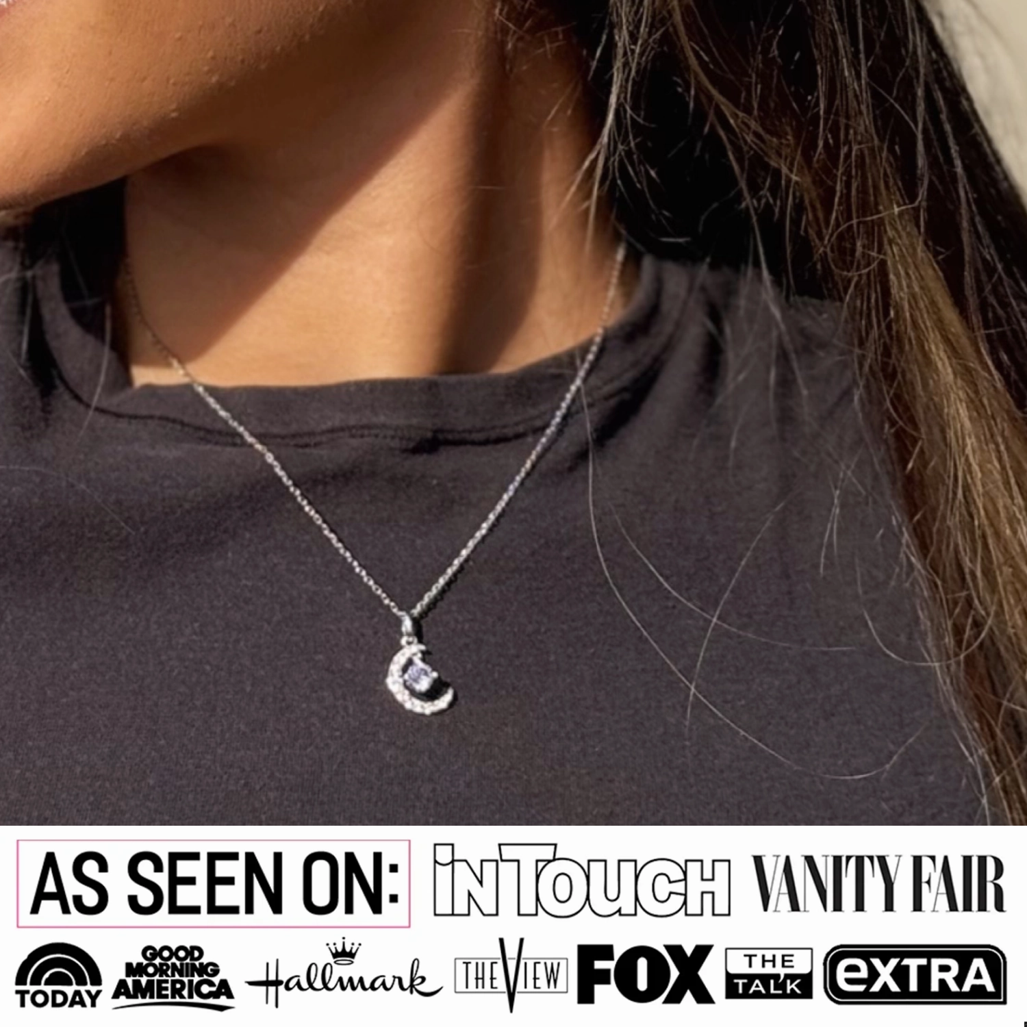 Luna Birthstone Necklace 18k White Gold Plated Crescent Pendant Necklace with Round Cut Swarovski Crystals