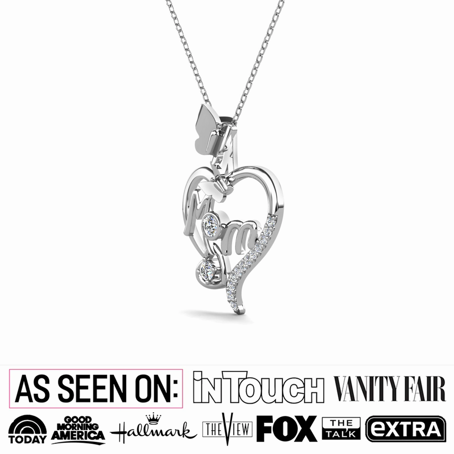 Mabel 18k White Gold Plated Mom Heart Pendant Necklace with Swarovski Crystals