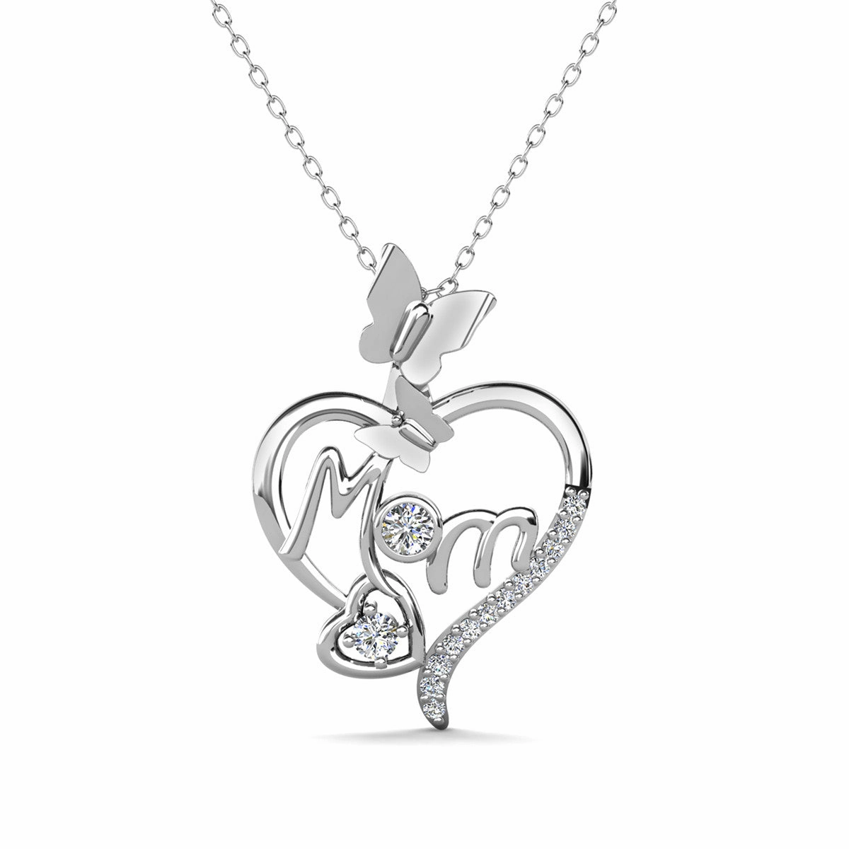 Mabel 18k White Gold Plated Mom Heart Pendant Necklace with Swarovski Crystals