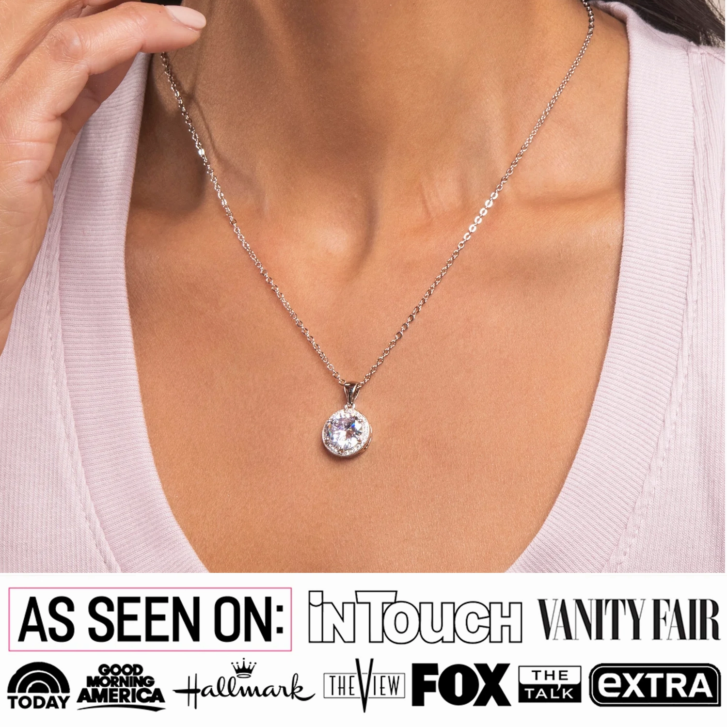 Mariah 18k White Gold Plated Halo Pendant Necklace with Round Cut Simulated Diamond Crystals