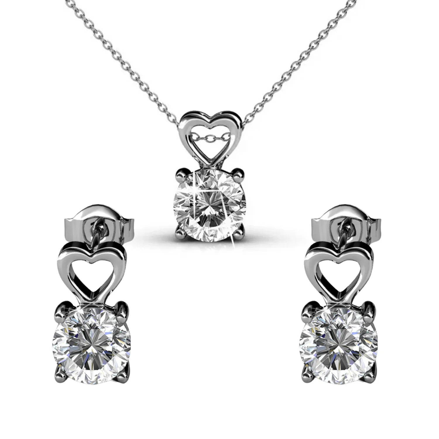 Marian 18k White Gold Necklace and Stud Earrings Jewelry Set with Swarovski Crystal
