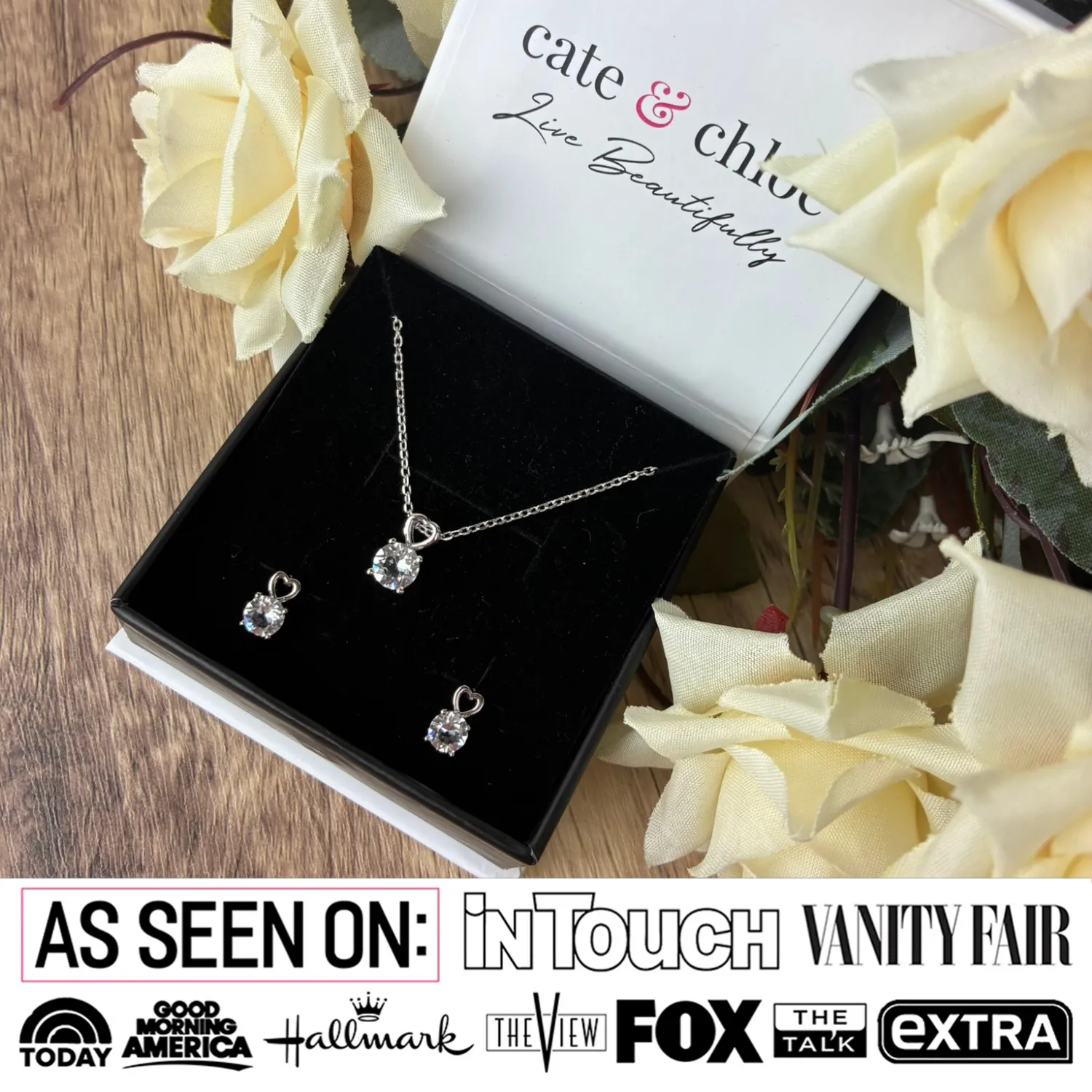 Marian 18k White Gold Necklace and Stud Earrings Jewelry Set with Swarovski Crystal
