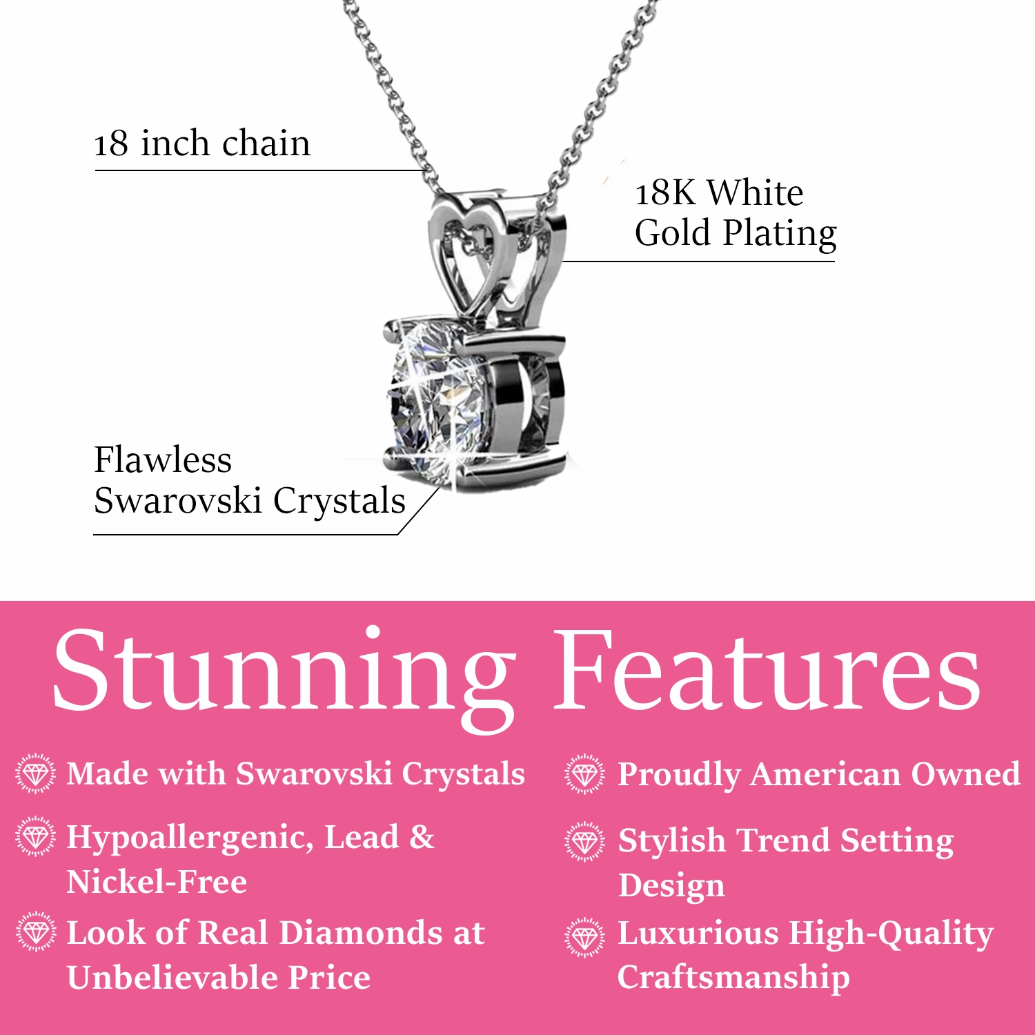 Marian 18k White Gold Plated Heart Pendant Necklace with Swarovski Crystal