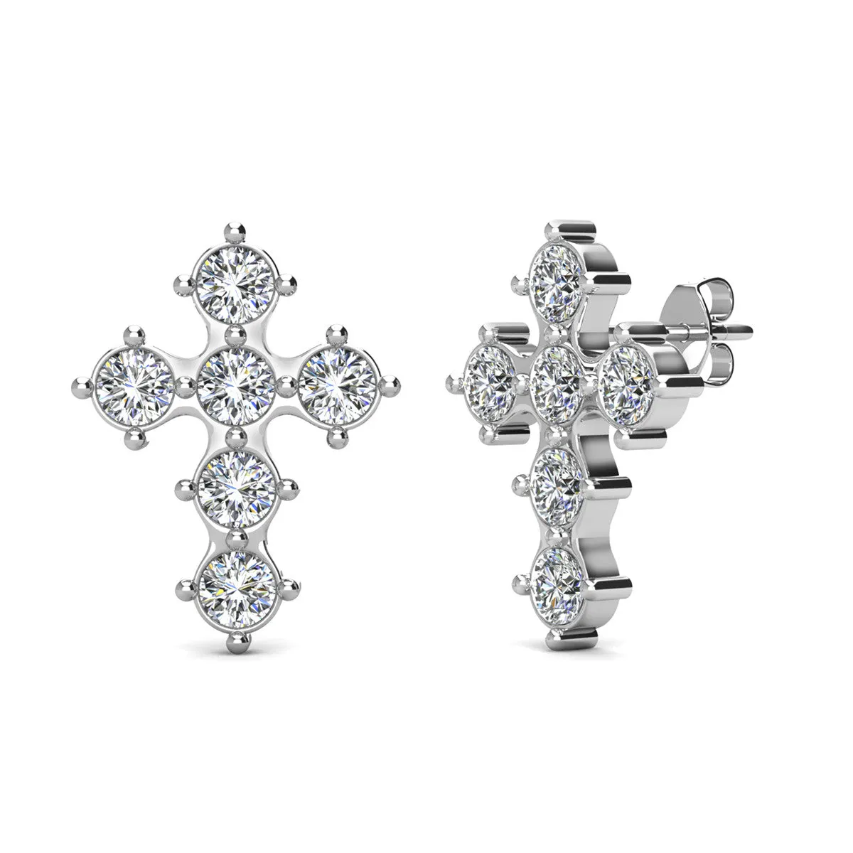 Marissa 18k White Gold Plated Cross Stud Earrings with Swarovski Crystals