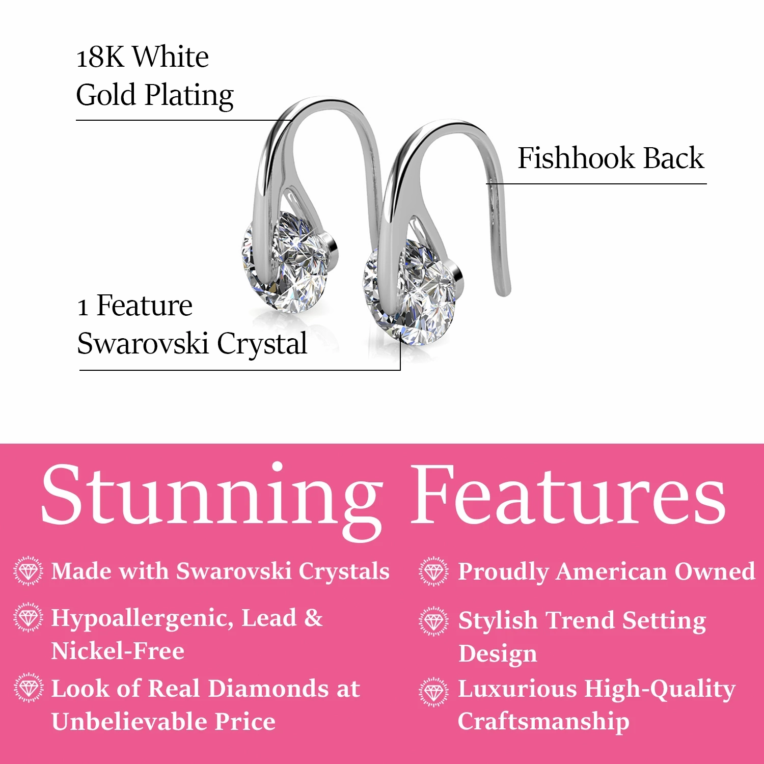 McKayla 18k White Gold Plated Drop Earrings with Swarovski Crystals