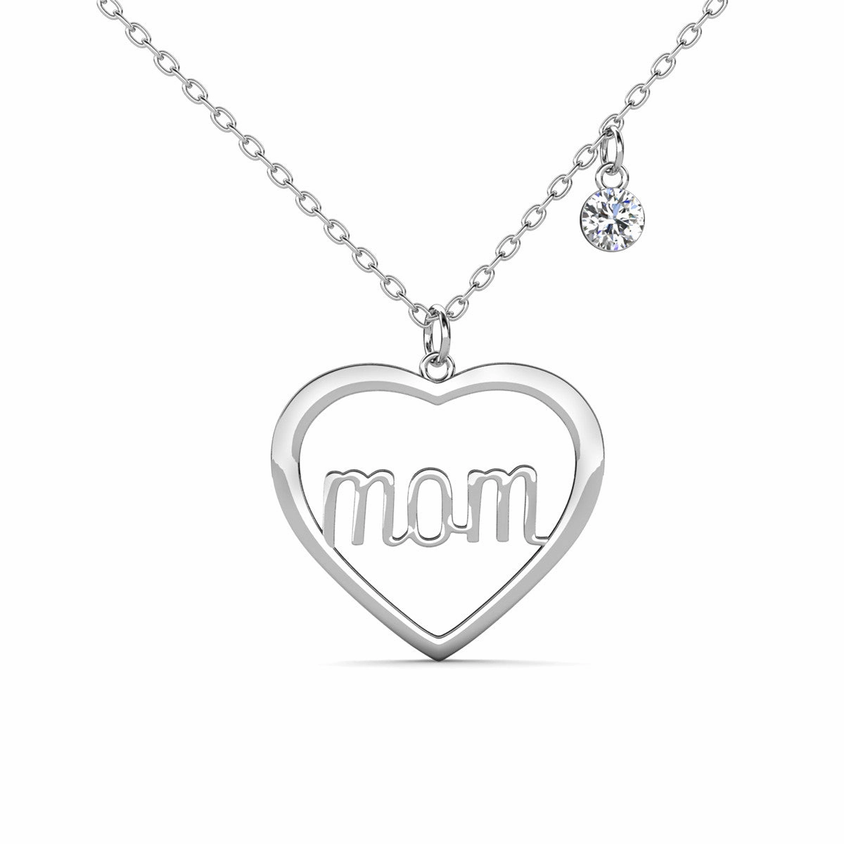 Melody 18k White Gold Plated Mom Heart Necklace with Swarovski Crystal