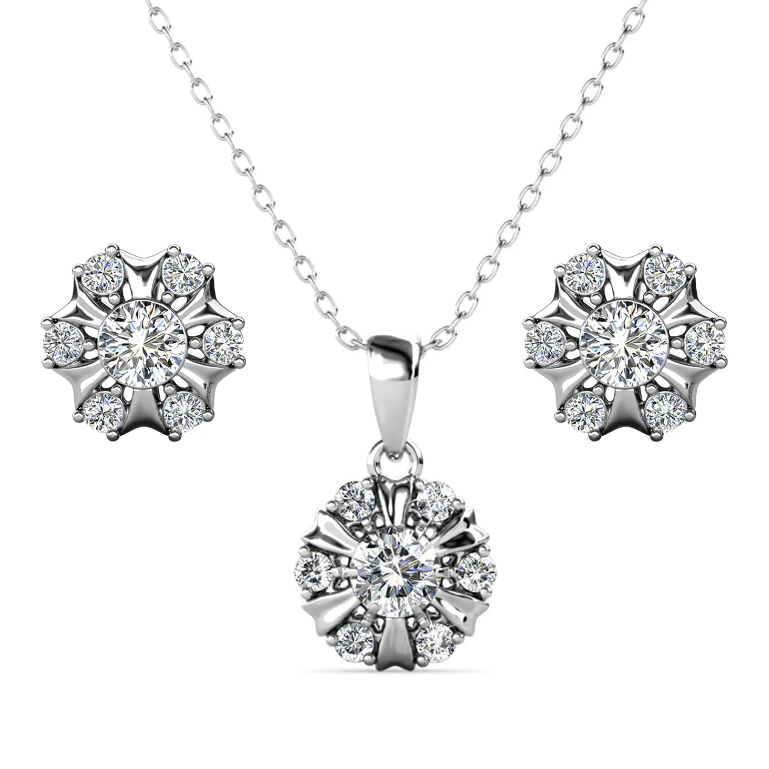 Millie 18k White Gold Plated Stud Earrings and Necklace Jewelry Set with Swarovski Crystals
