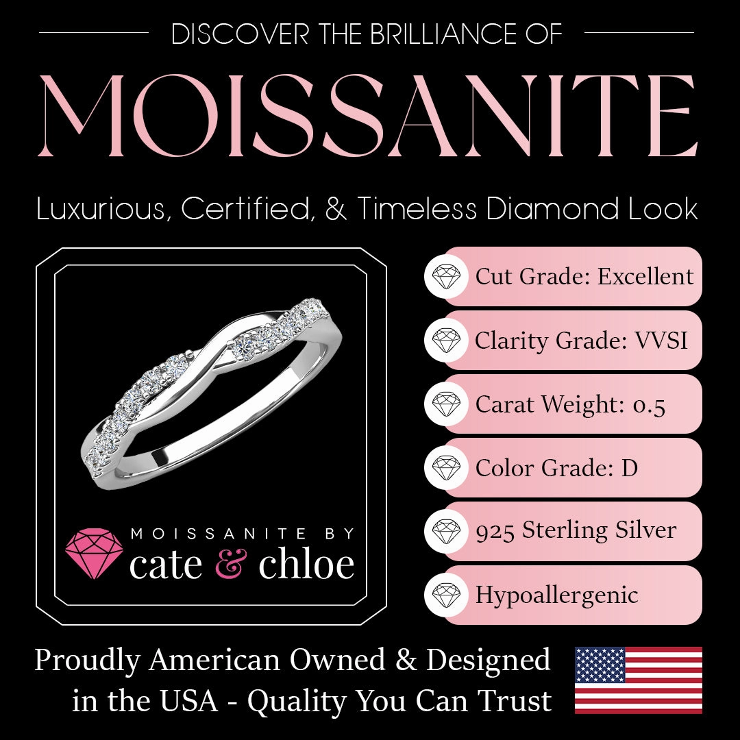 Moissanite by Cate & Chloe Avery 0.21tcw Round Cut 925 Sterling Silver 18K White Gold Plated Wedding Band