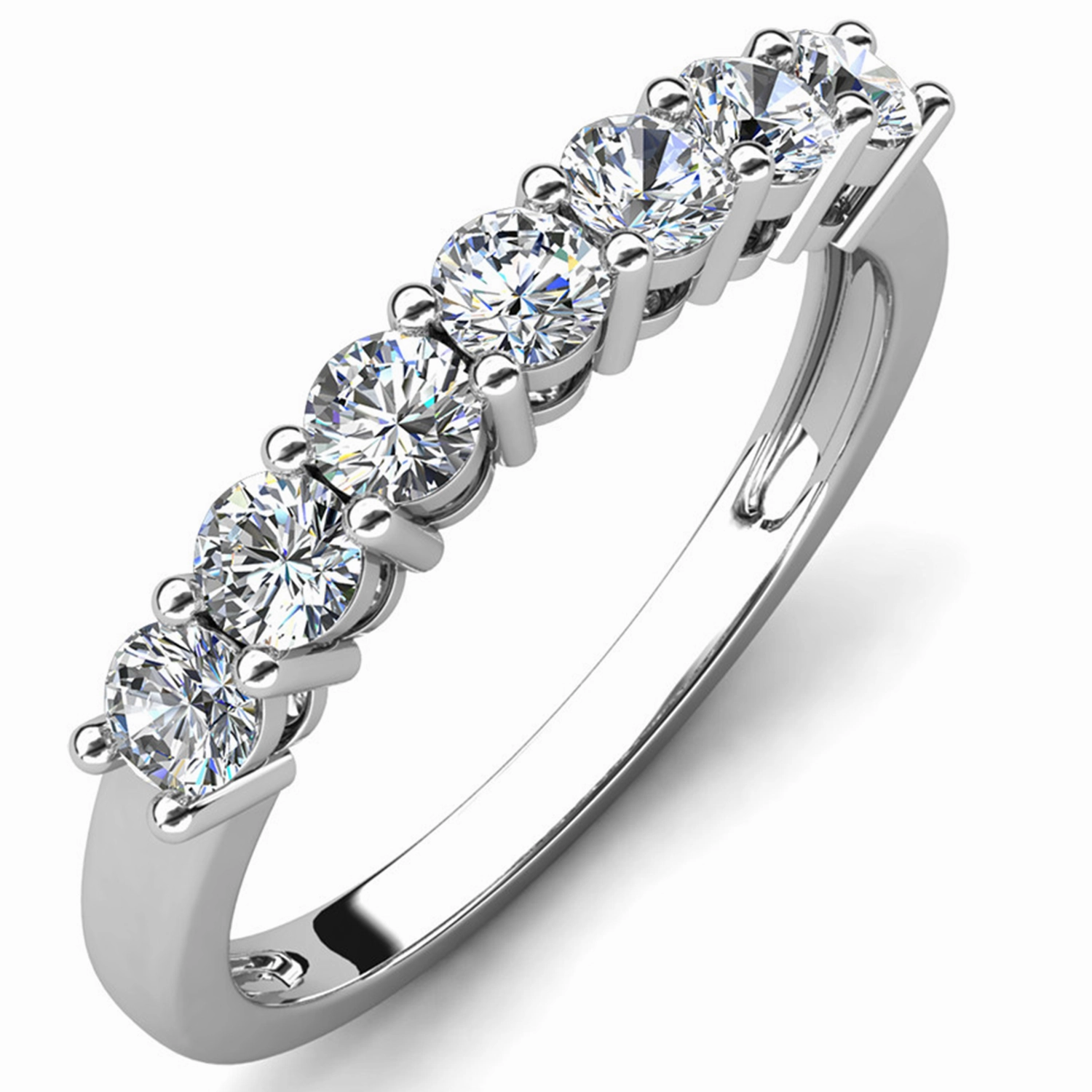 Moissanite by Cate & Chloe Josephine 0.7tcw Round Cut 925 Sterling Silver 18K White Gold Plated Wedding Band