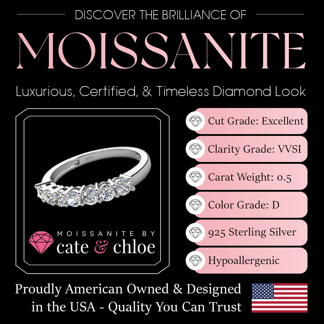 Moissanite by Cate & Chloe Josephine 0.7tcw Round Cut 925 Sterling Silver 18K White Gold Plated Wedding Band
