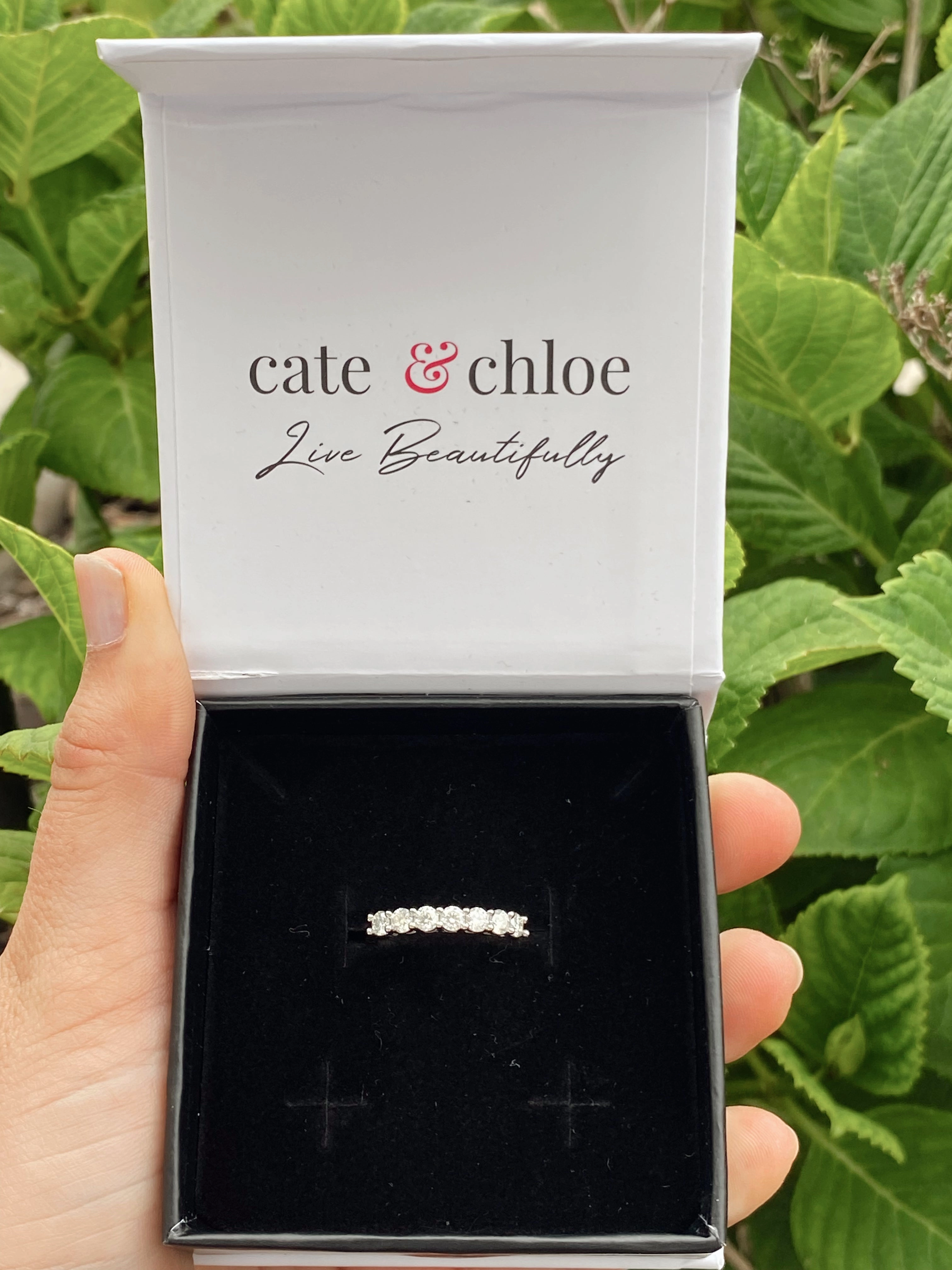 Moissanite by Cate & Chloe Josephine 0.7tcw Round Cut 925 Sterling Silver 18K White Gold Plated Wedding Band