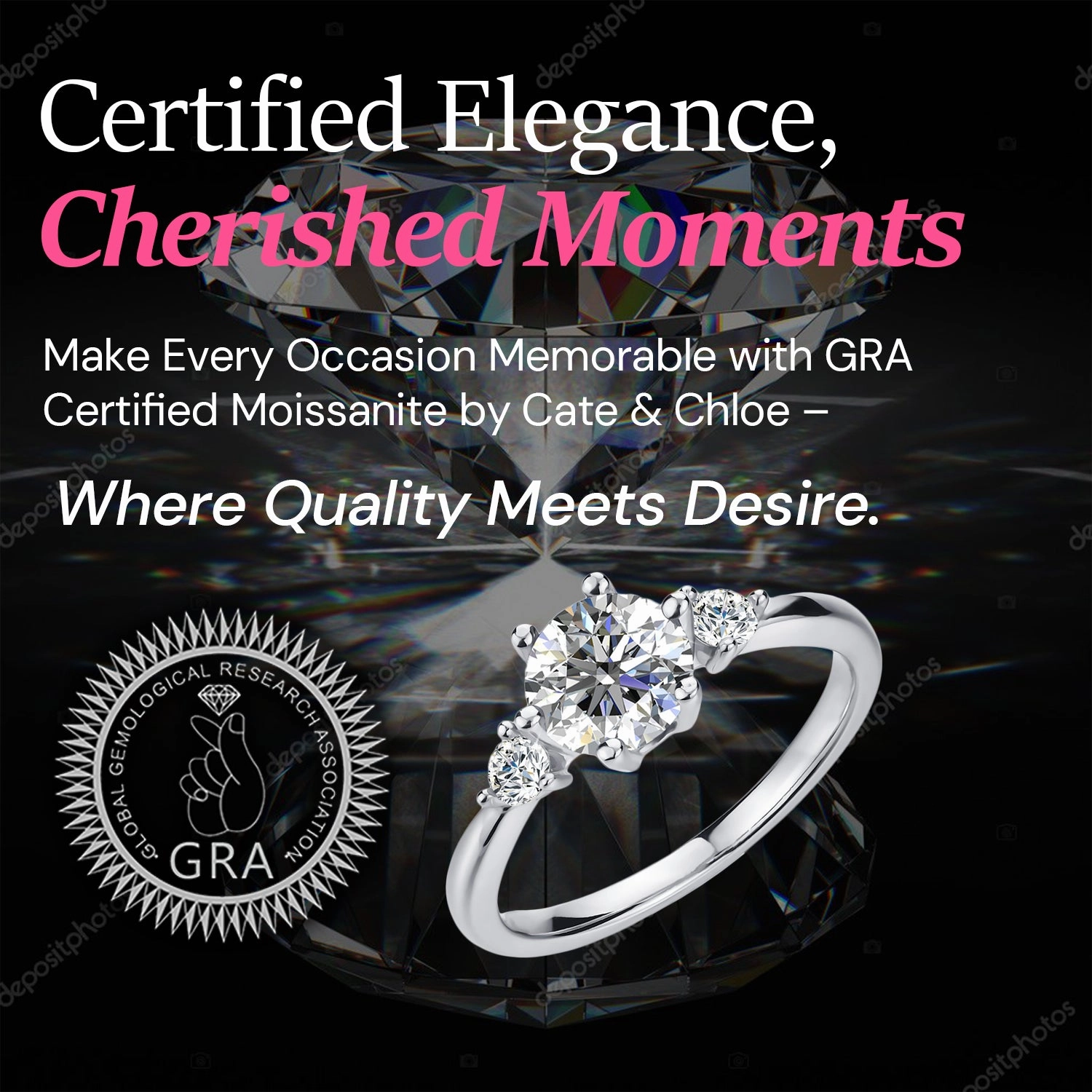 Moissanite by Cate & Chloe Sarah 1tcw Round Cut 925 Sterling Silver 18K White Gold Plated Engagement Ring