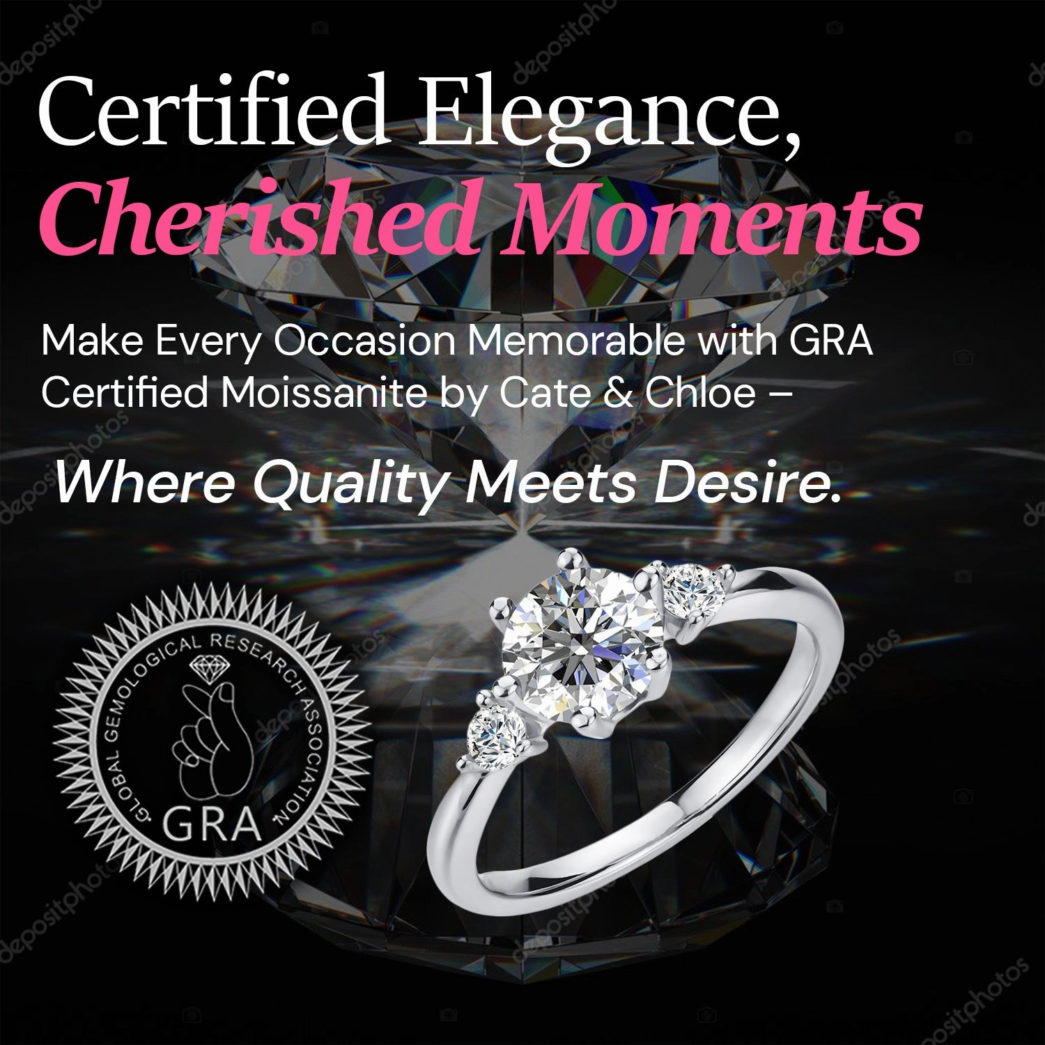 Moissanite by Cate & Chloe Sarah 1tcw Round Cut 925 Sterling Silver 18K White Gold Plated Engagement Ring