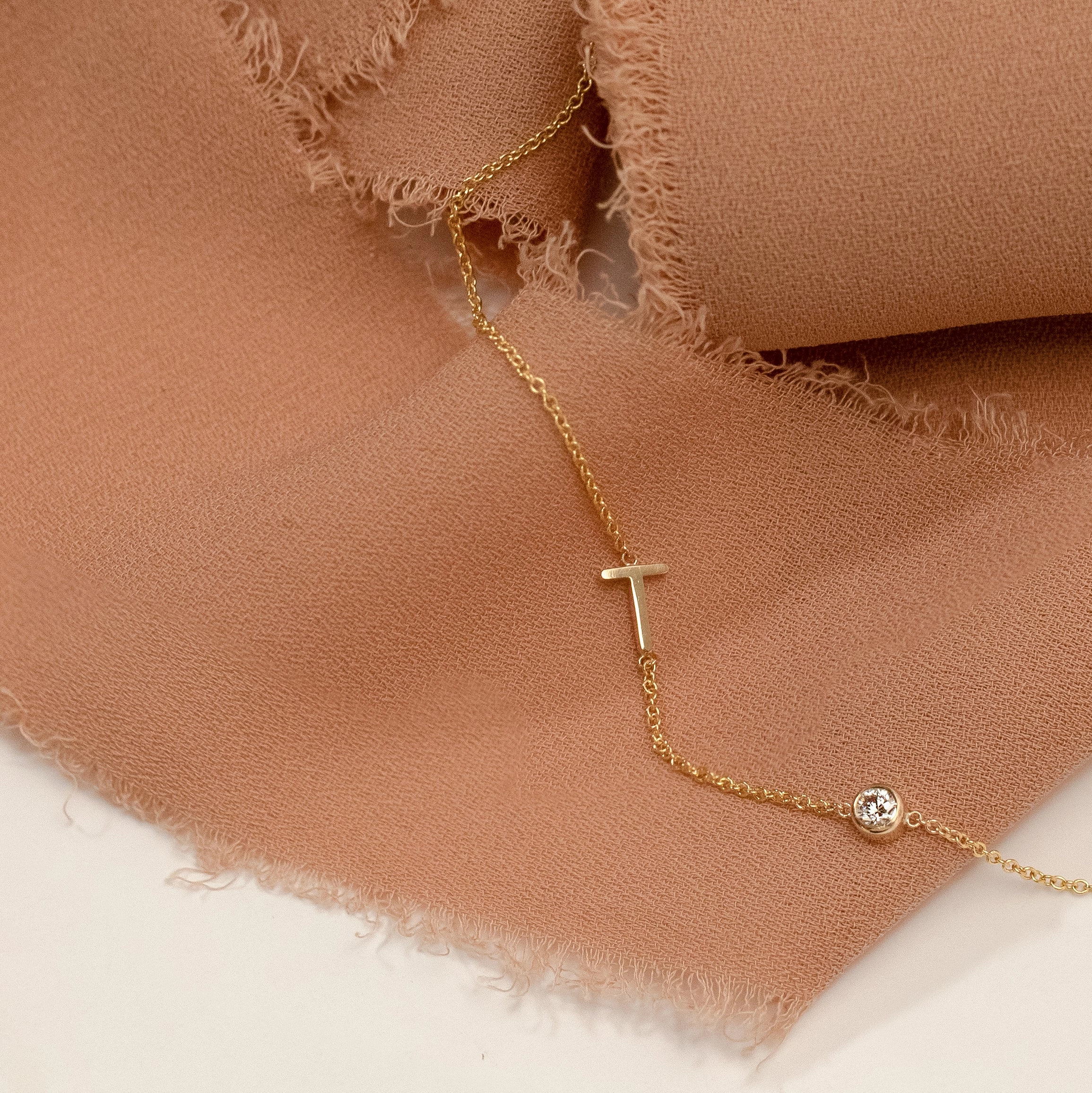 Monogram Necklace with Diamond Yellow Gold