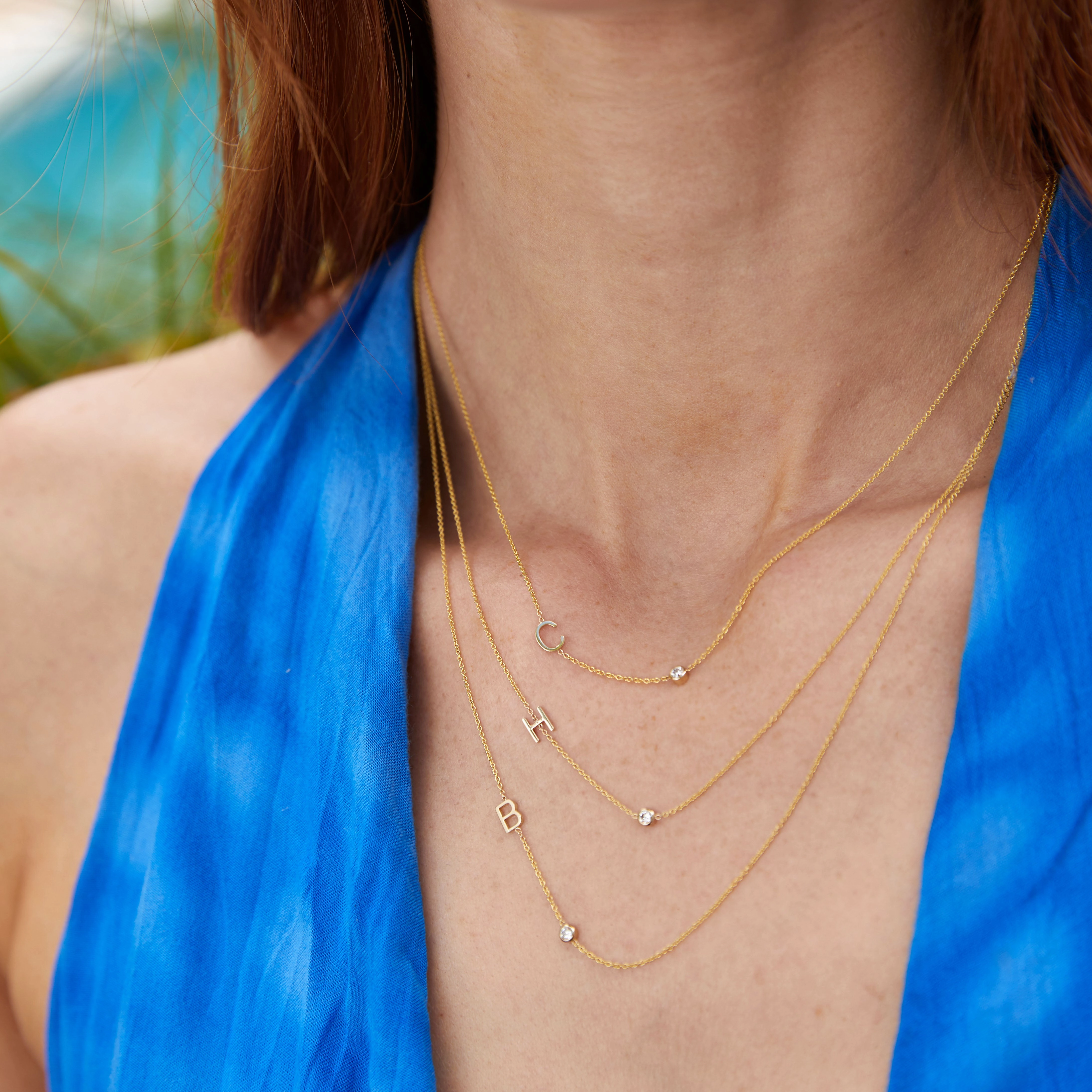 Monogram Necklace with Diamond Yellow Gold
