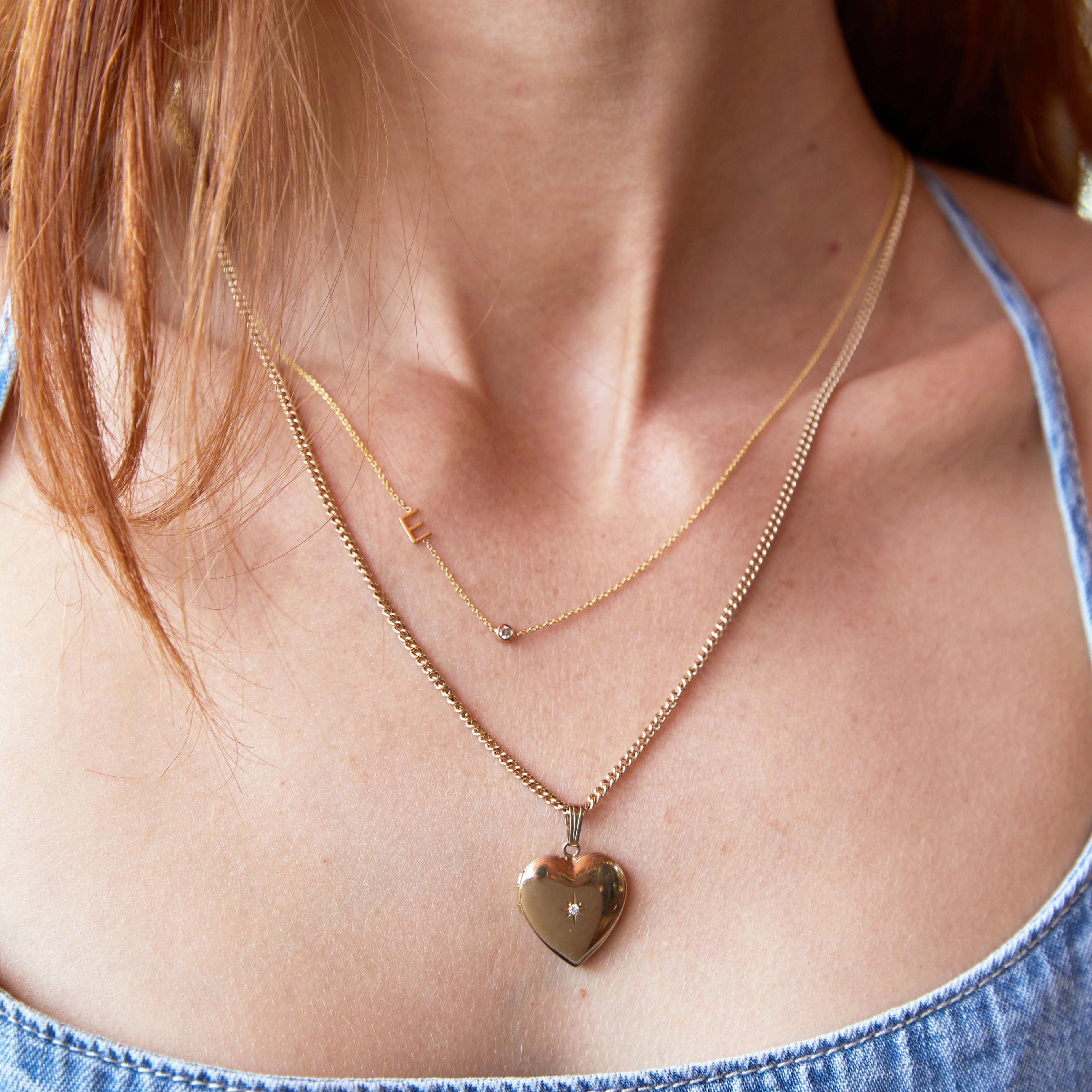 Monogram Necklace with Diamond Yellow Gold