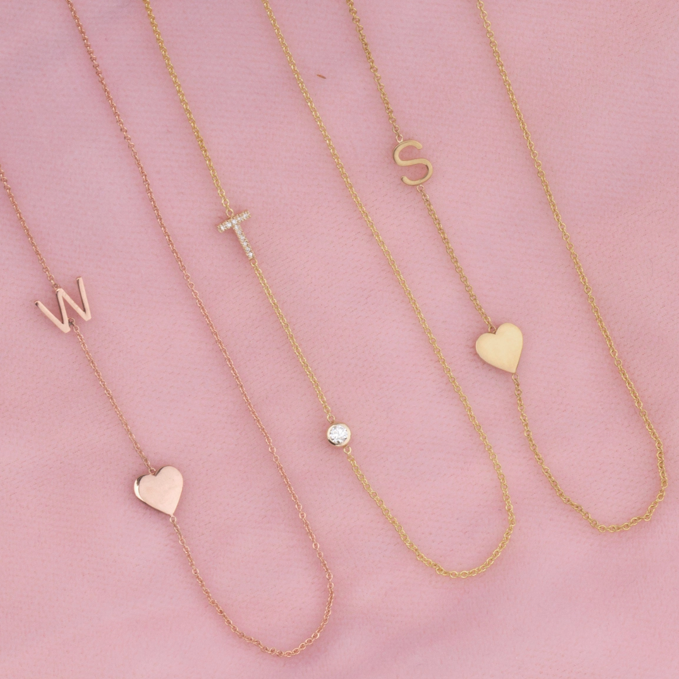 Monogram Necklace with Heart Rose Gold