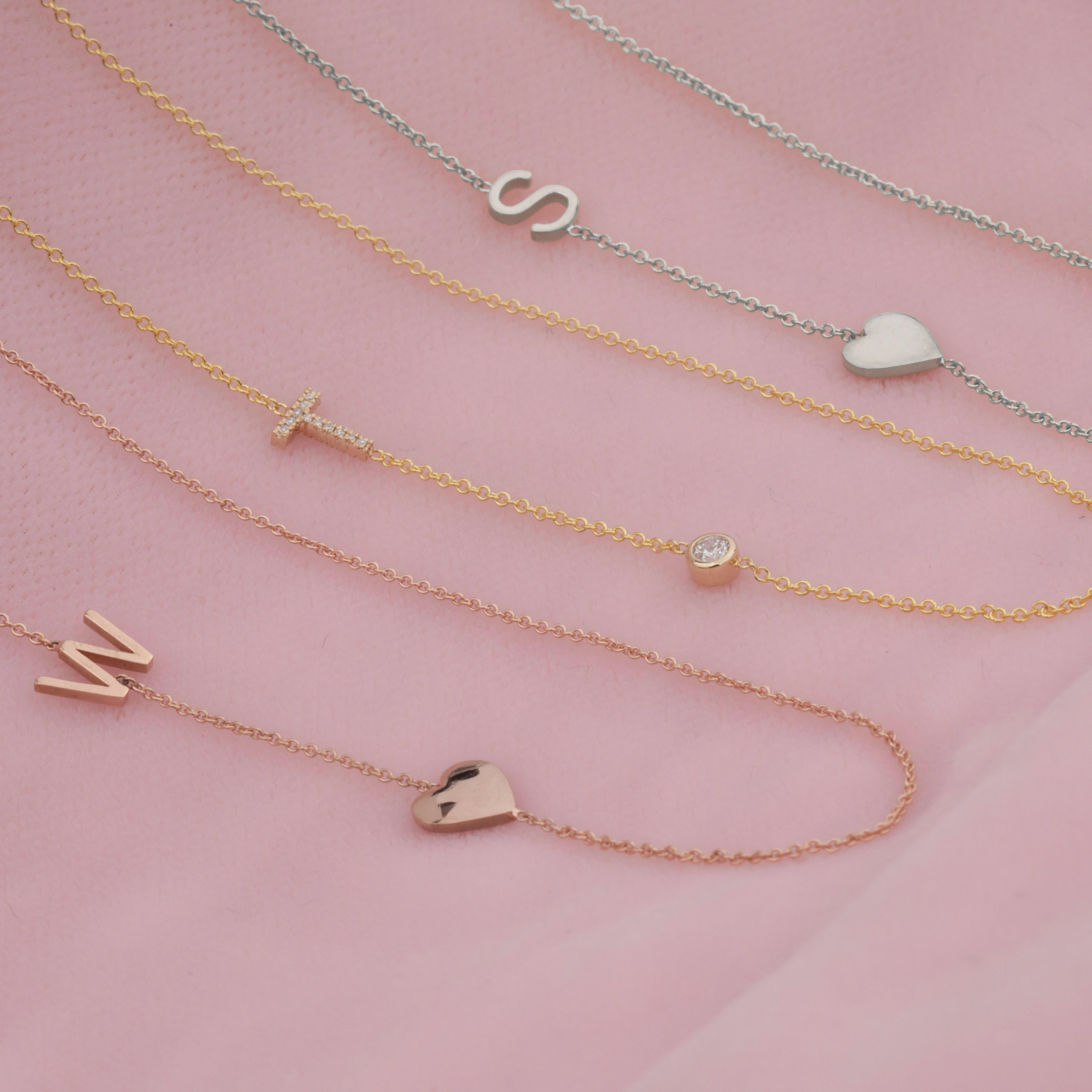 Monogram Necklace with Heart Rose Gold