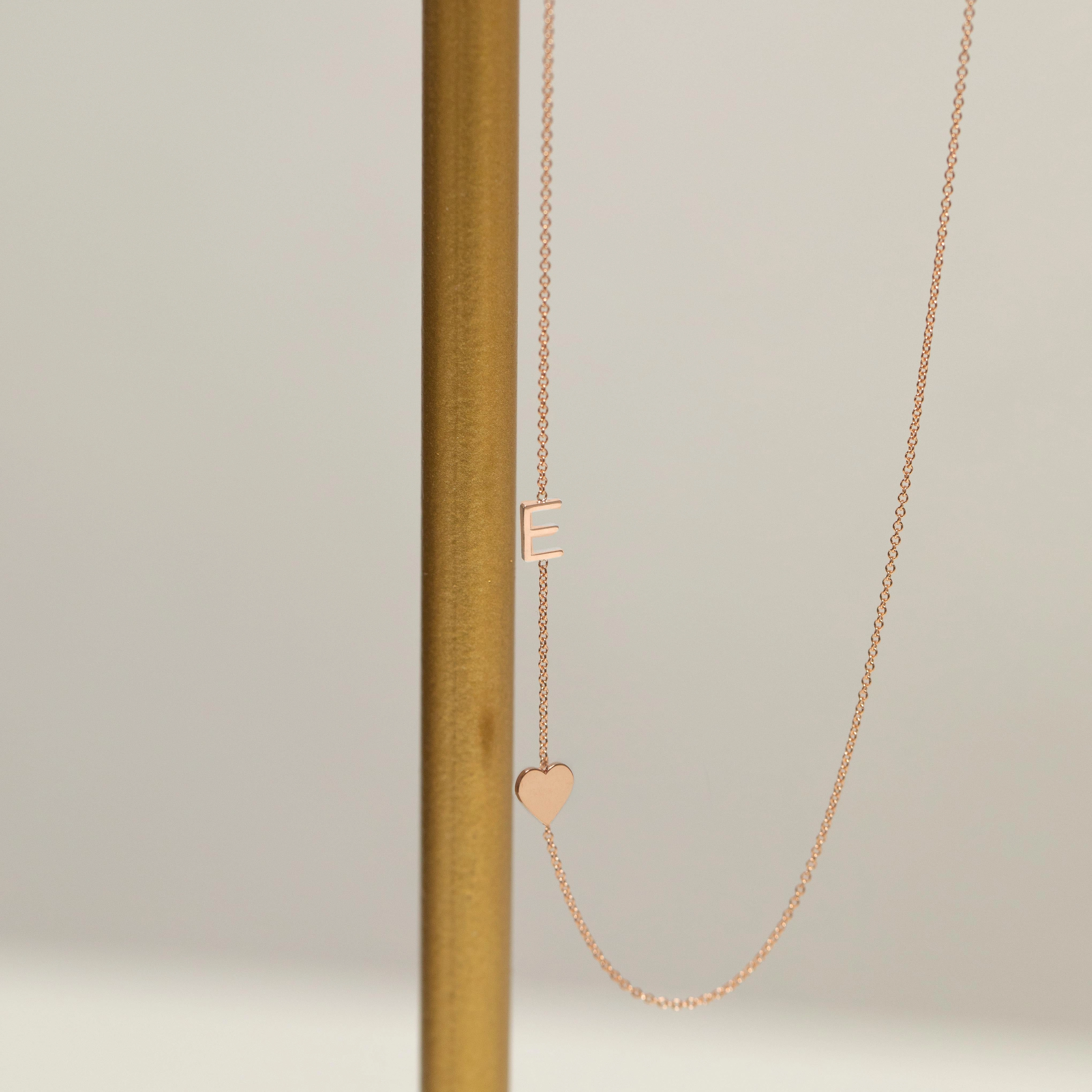 Monogram Necklace with Heart Rose Gold