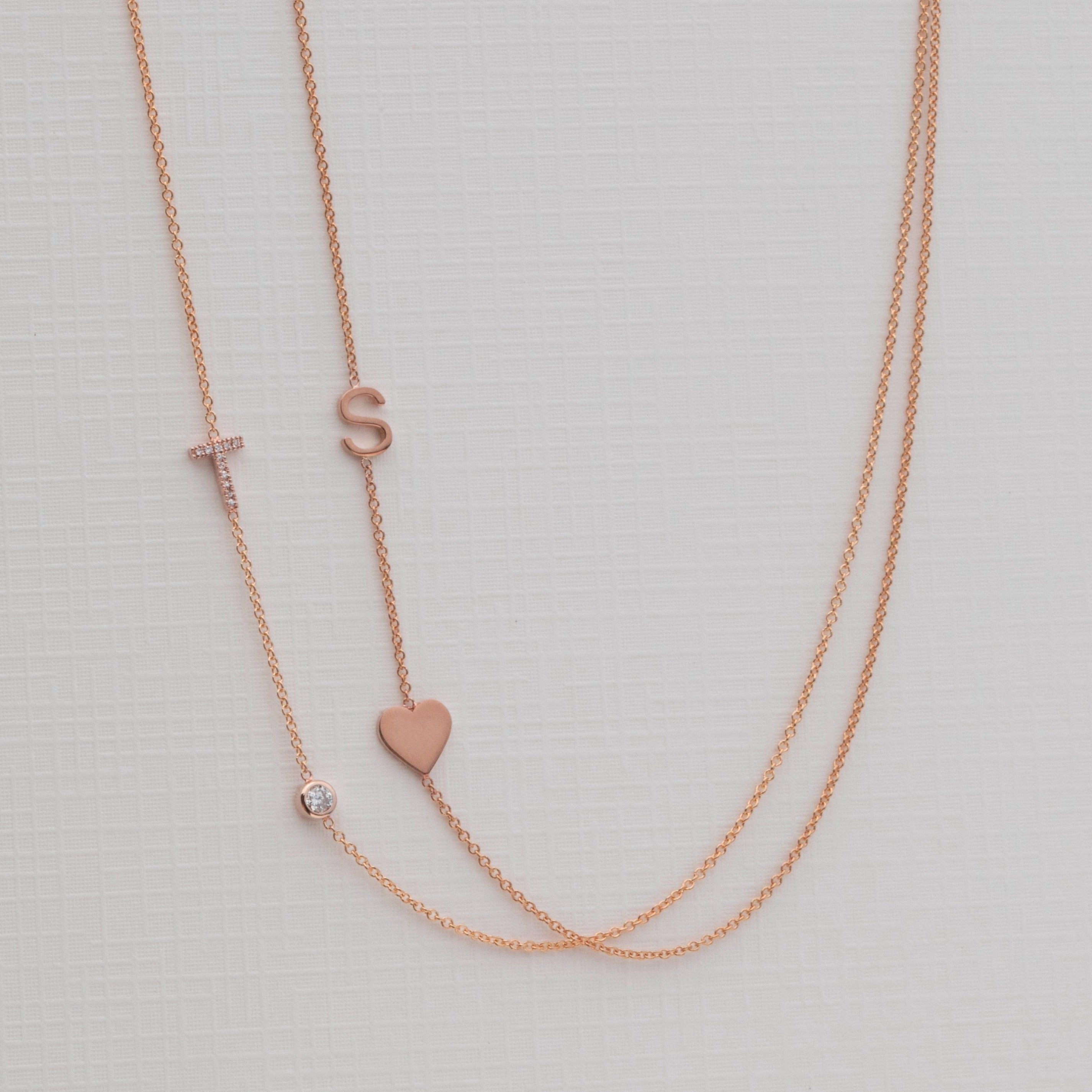 Monogram Necklace with Heart Rose Gold