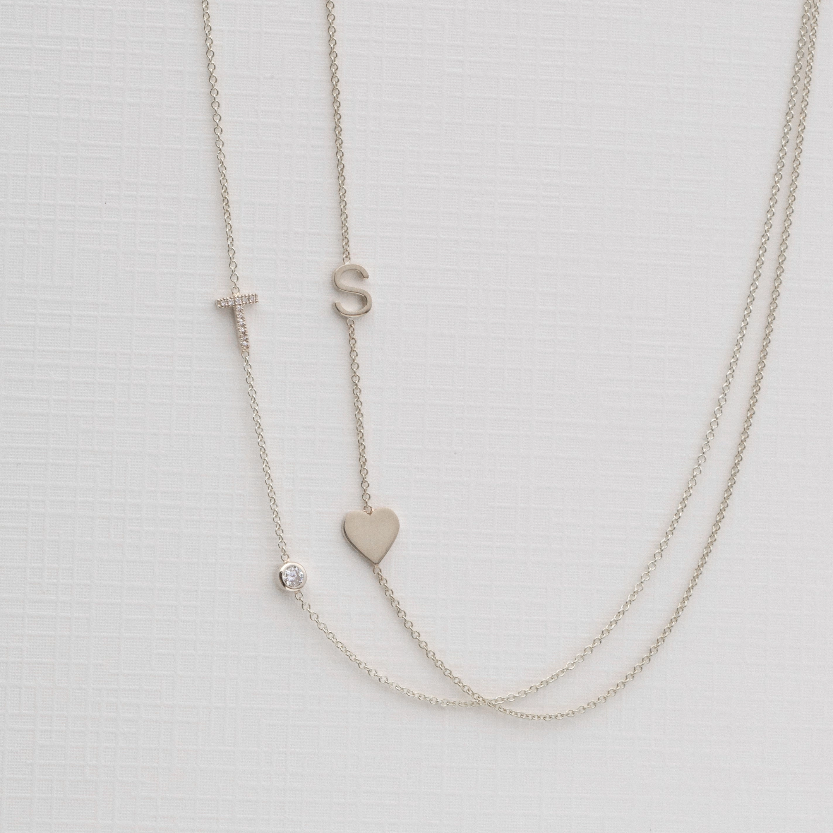 Monogram Necklace with Heart White Gold