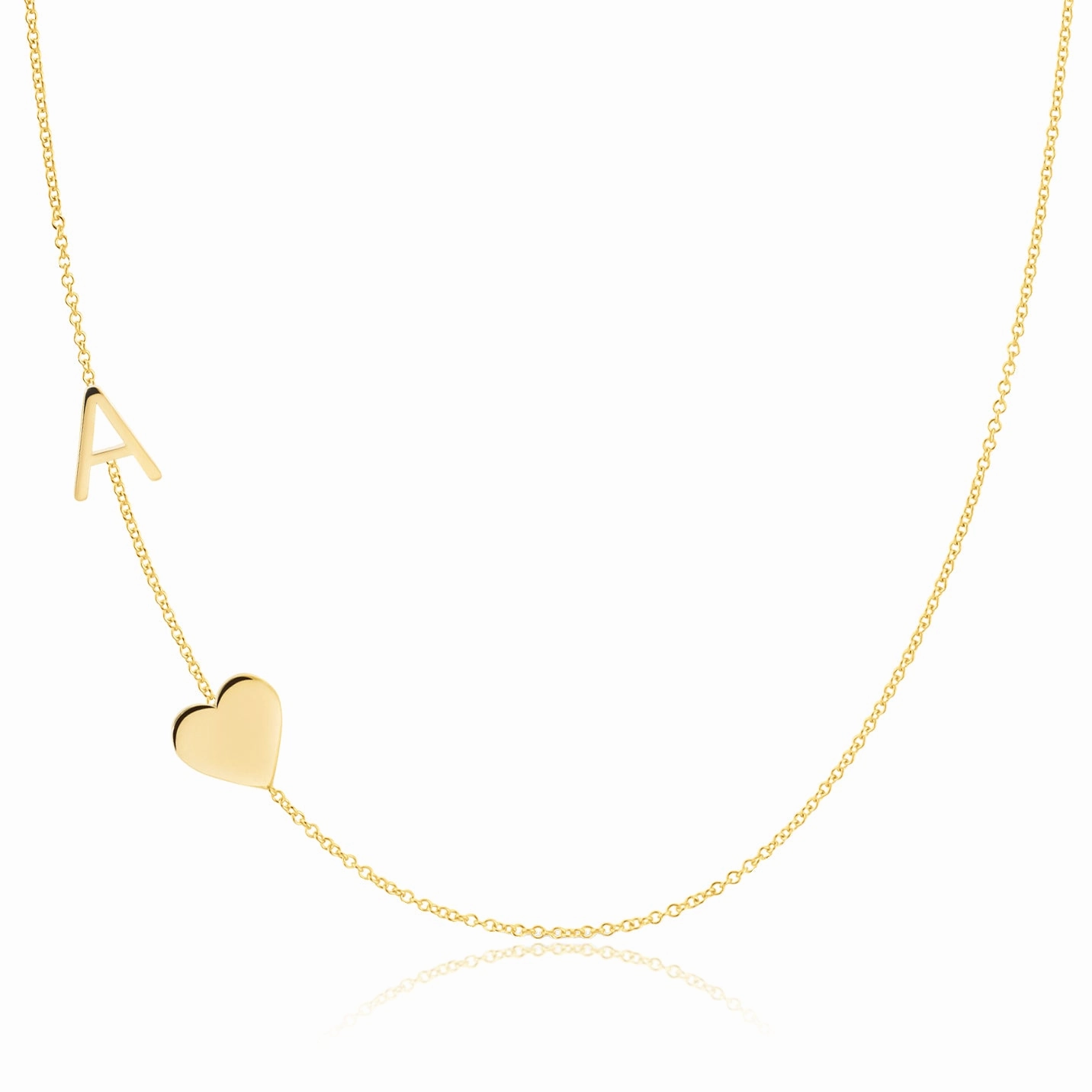 Monogram Necklace with Heart Yellow Gold