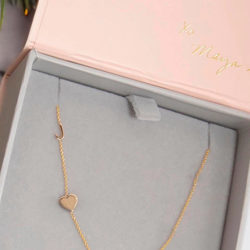 Monogram Necklace with Heart Yellow Gold