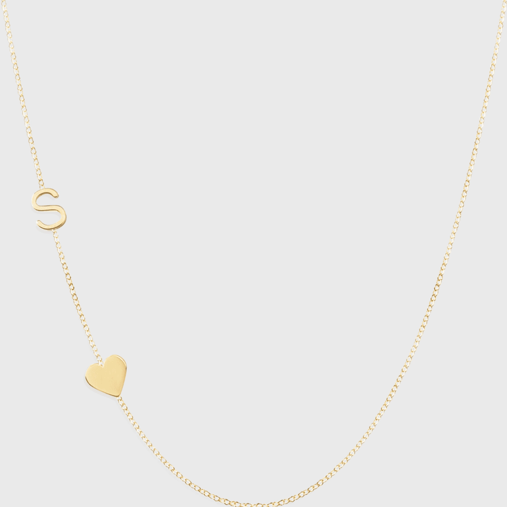 Monogram Necklace with Heart Yellow Gold