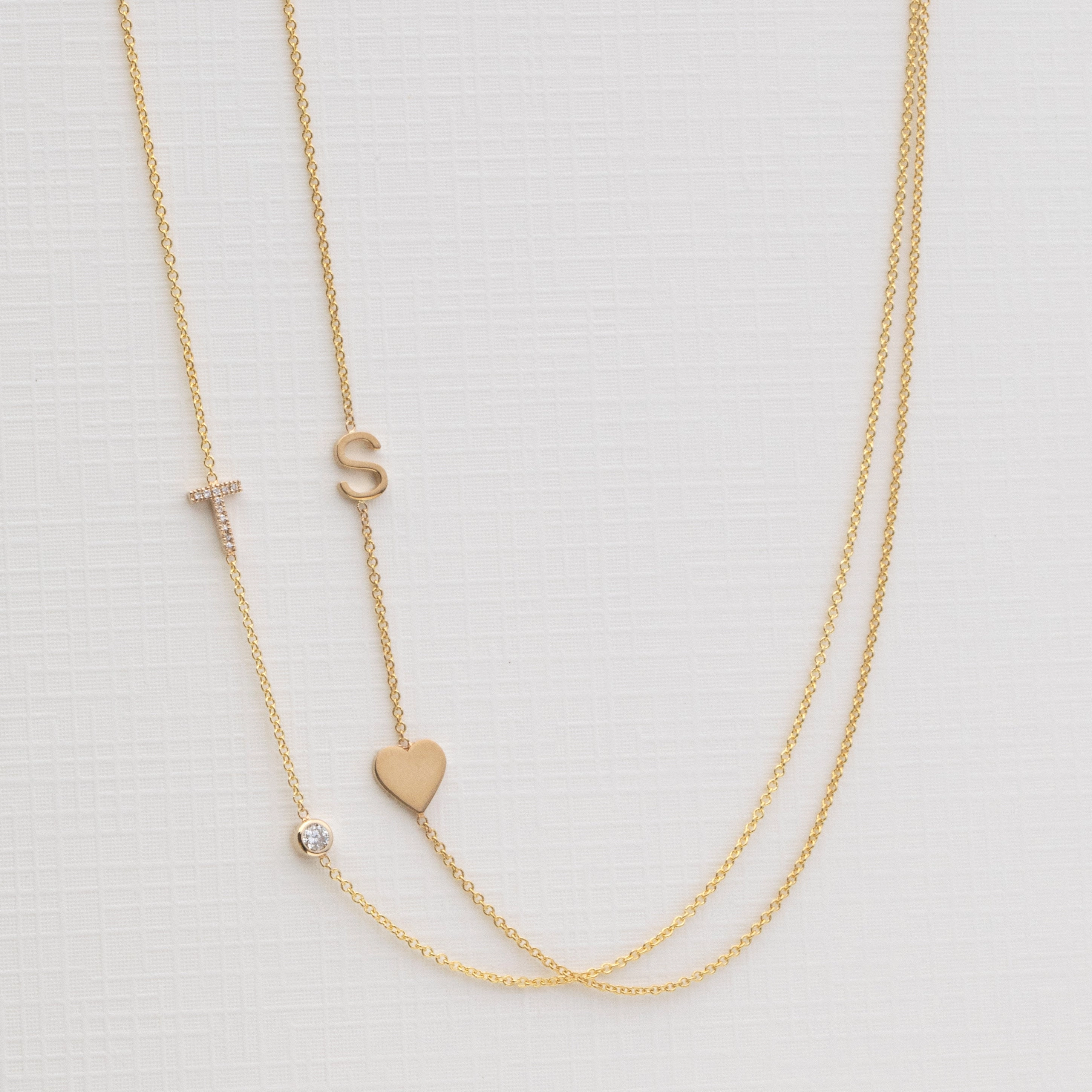 Monogram Necklace with Heart Yellow Gold