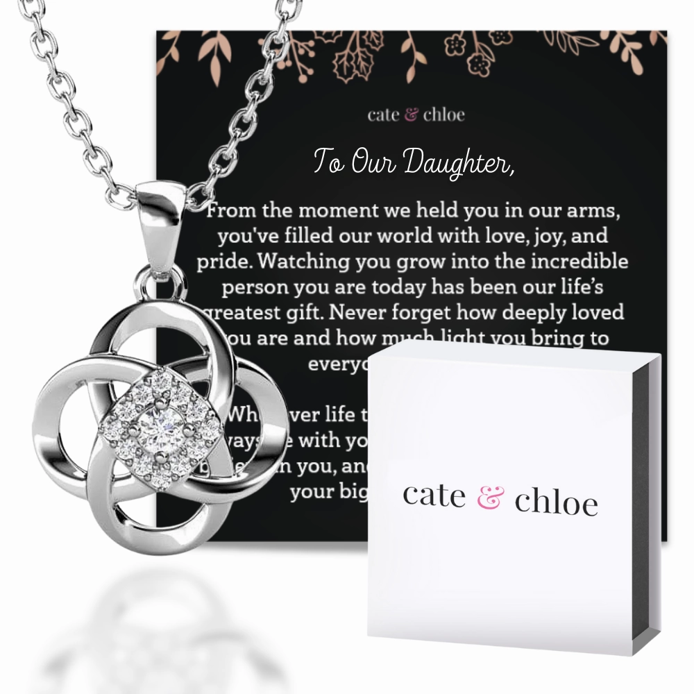 Nyssa 18k White Gold Plated Flower Pendant Necklace with Swarovski Crystals & Sentimental Message for Daughter