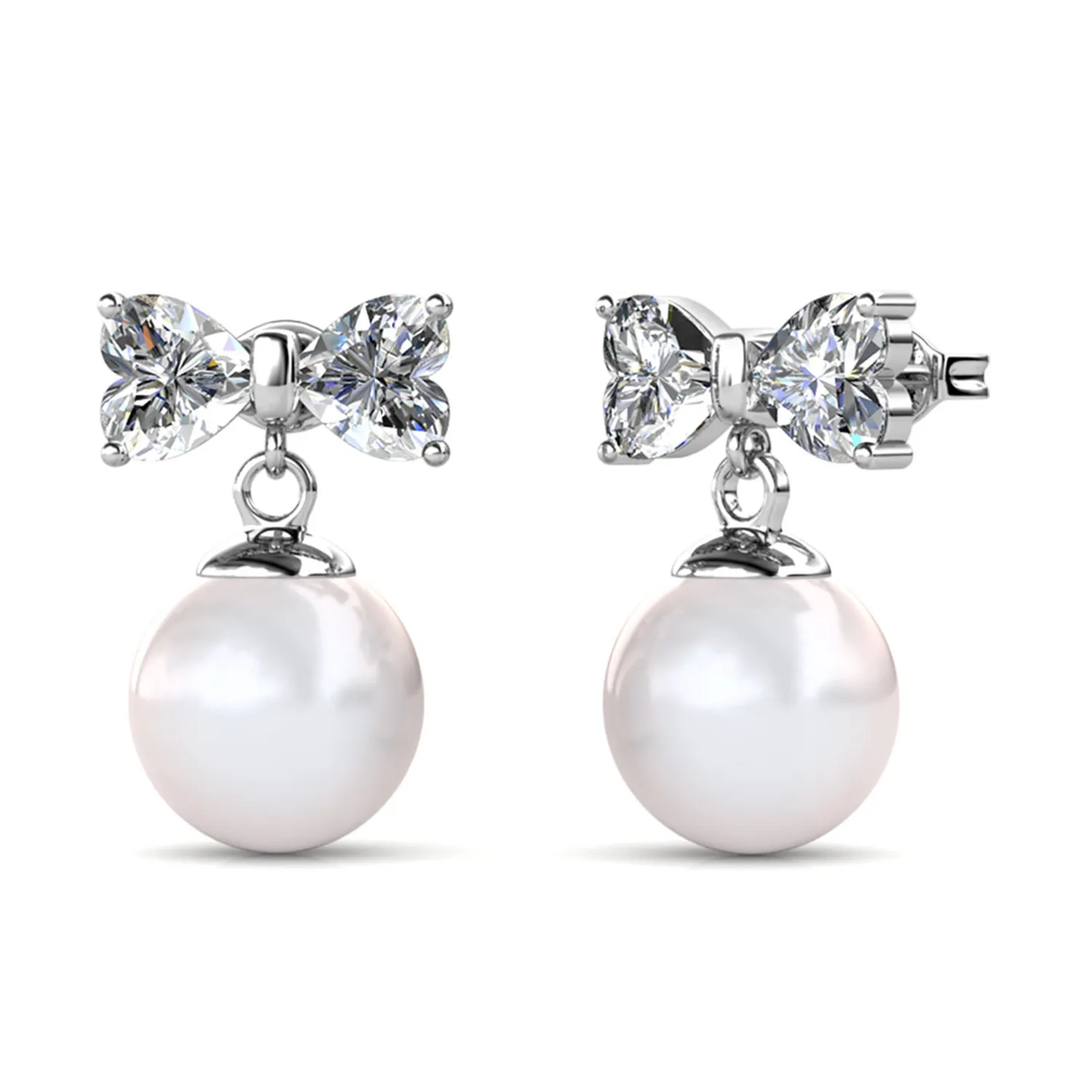 Oakley 18k White Gold Plated Silver Drop Pearl Earrings with Swarovski Crystals