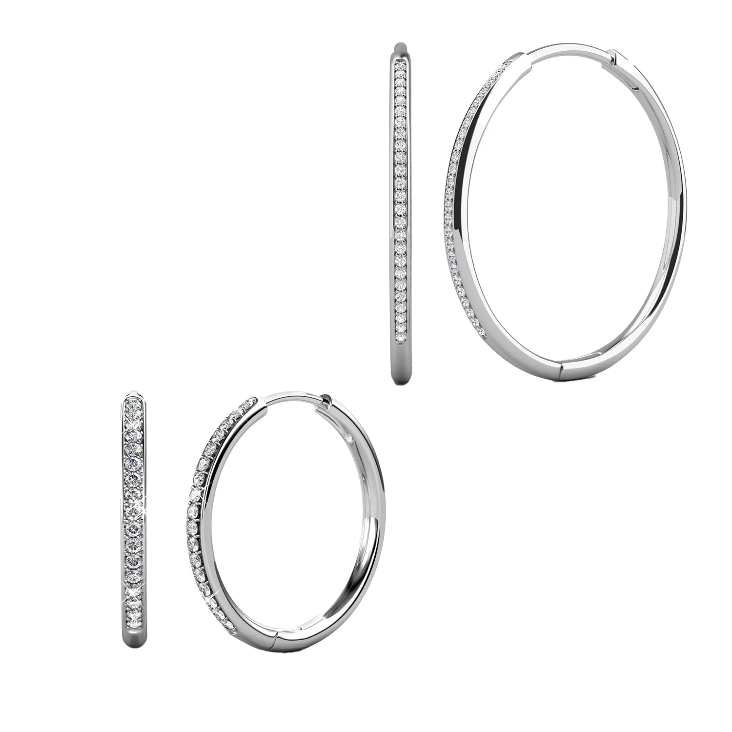 Pack of 2 - Bianca, Leslie 18k White Gold Plated Hoop Earrings with Swarovski Crystals