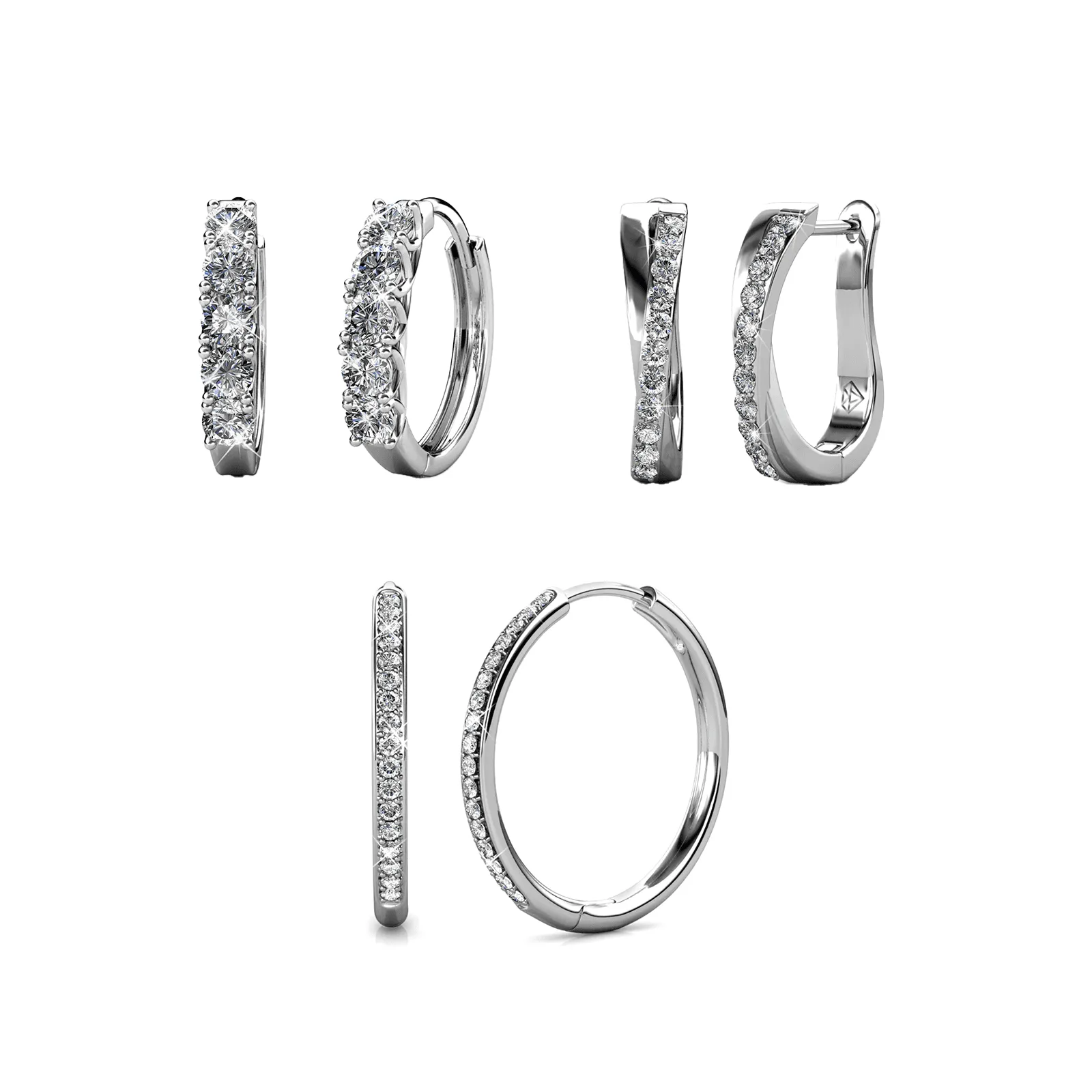 Pack of 3 - Bianca, Bethany, Amaya 18k White Gold Plated Hoop Earrings for Women