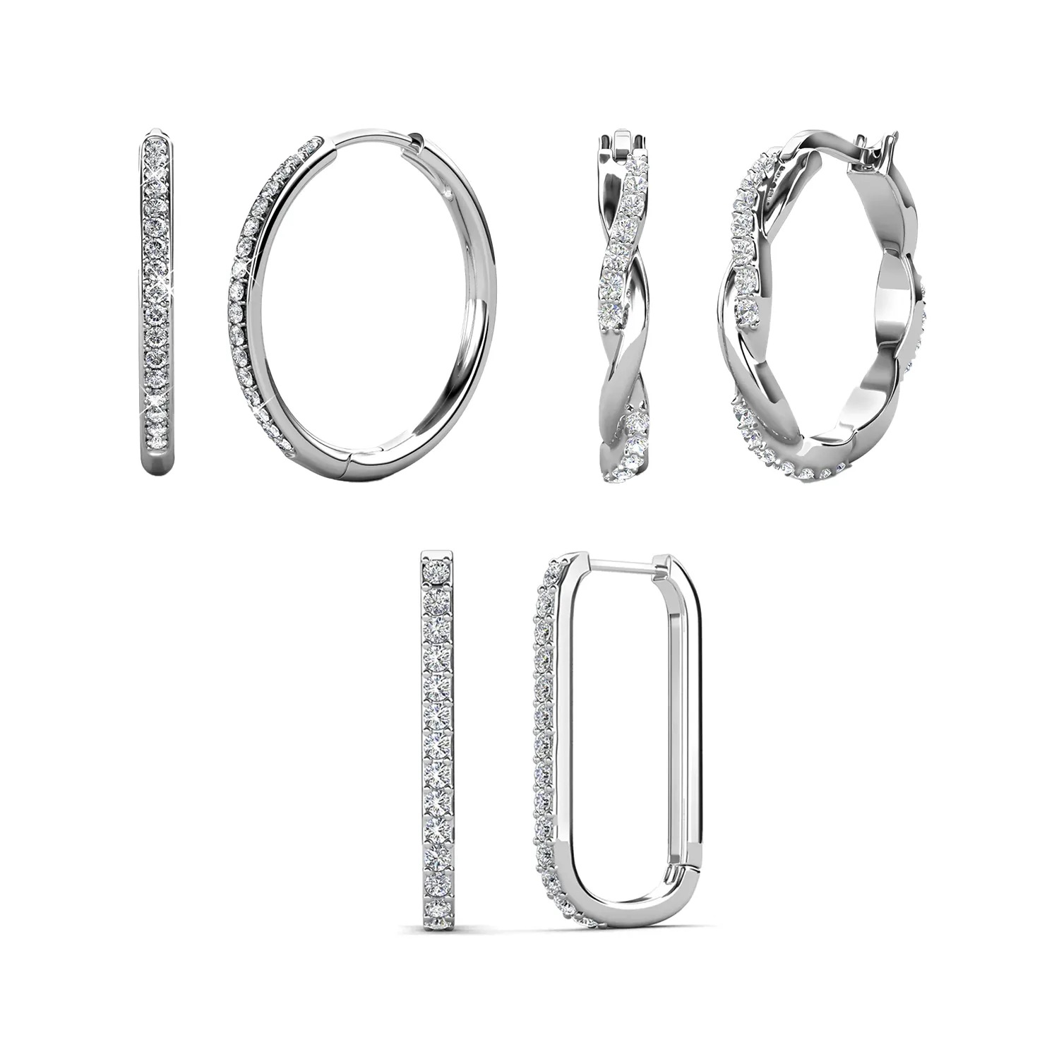 Pack of 3 - Bianca, Nadia, Lauren 18k White Gold Plated Hoop Earrings for Women