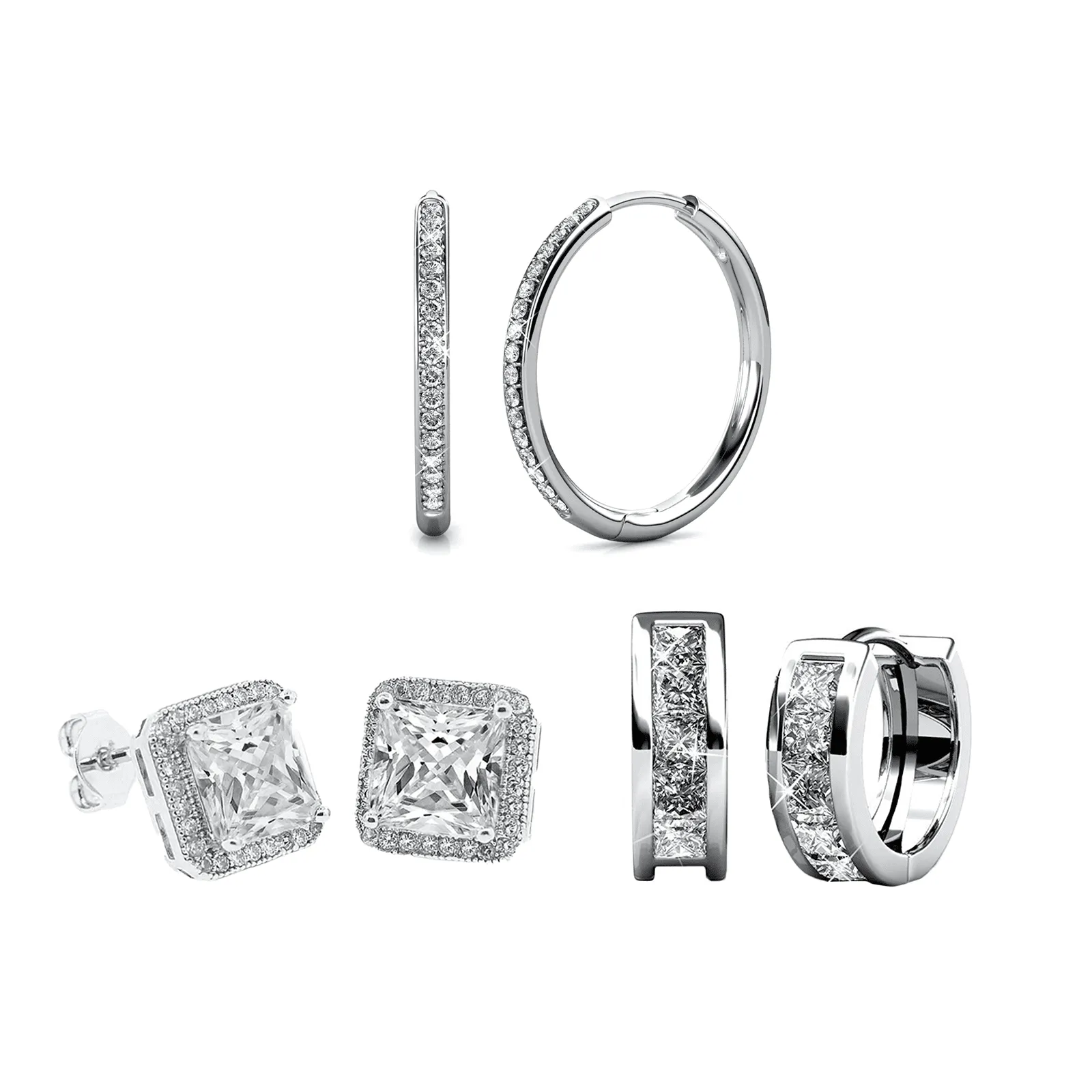 Pack of 3 - Bianca, Norah, Giselle 18k White Gold Plated Earrings for Women