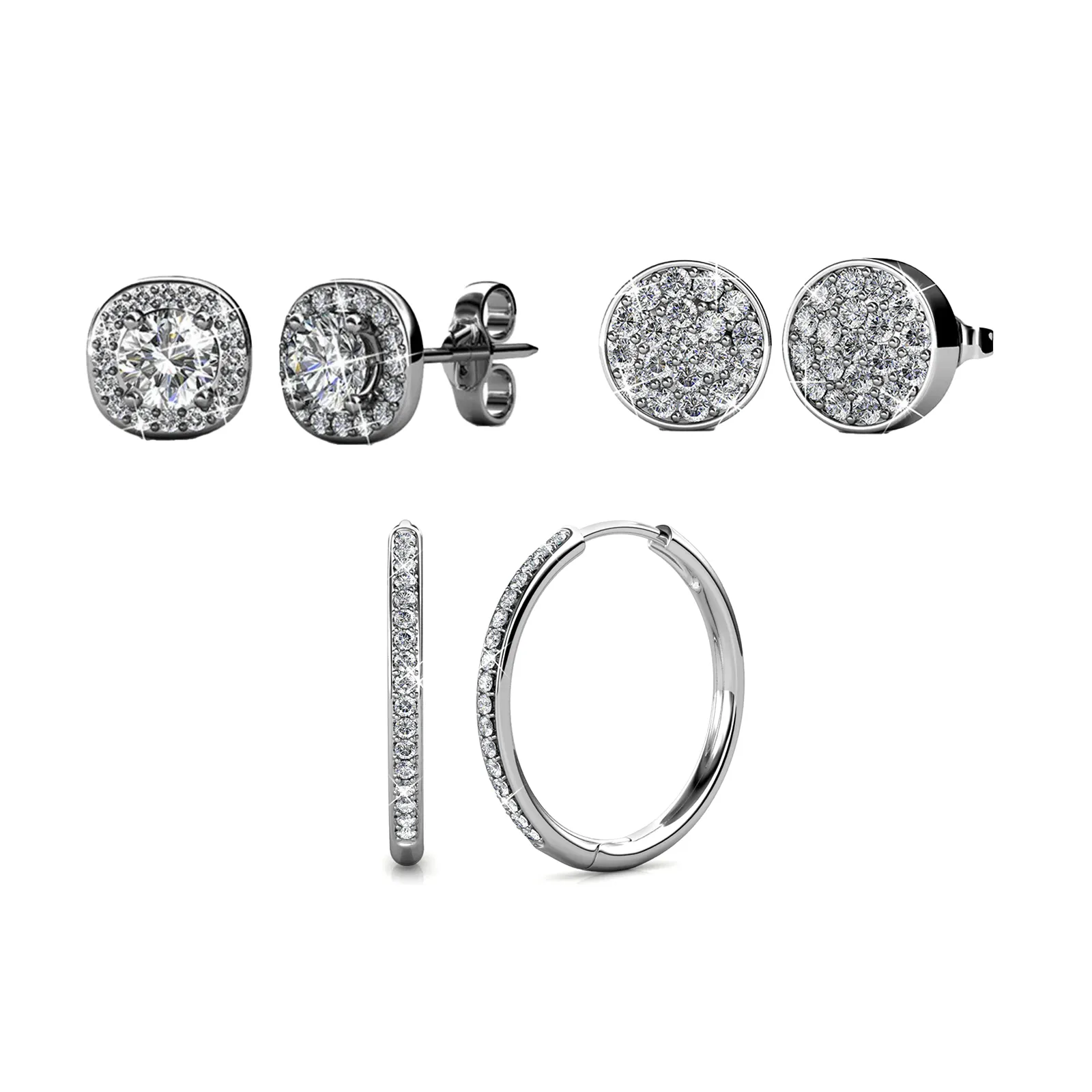 Pack of 3 - Bianca, Ruth, Nelly 18k White Gold Plated Earrings for Women