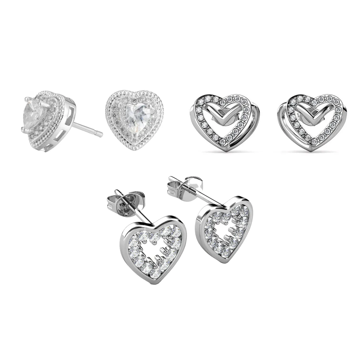 Pack of 3 - Coraline, Ainsley, Cathy 18k White Gold Plated Stud Earrings for Women