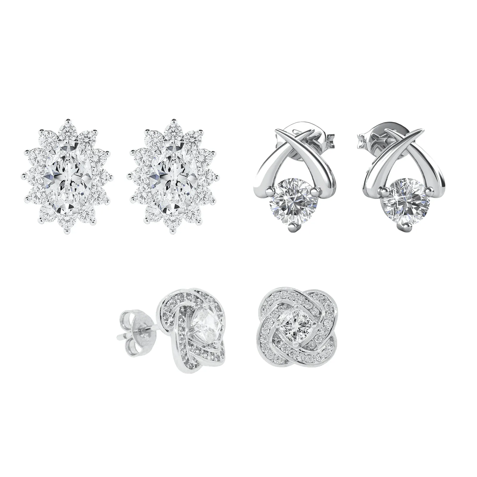 Pack of 3 - Eloise, Stella, Sage 18k White Gold Plated Stud Earrings for Women