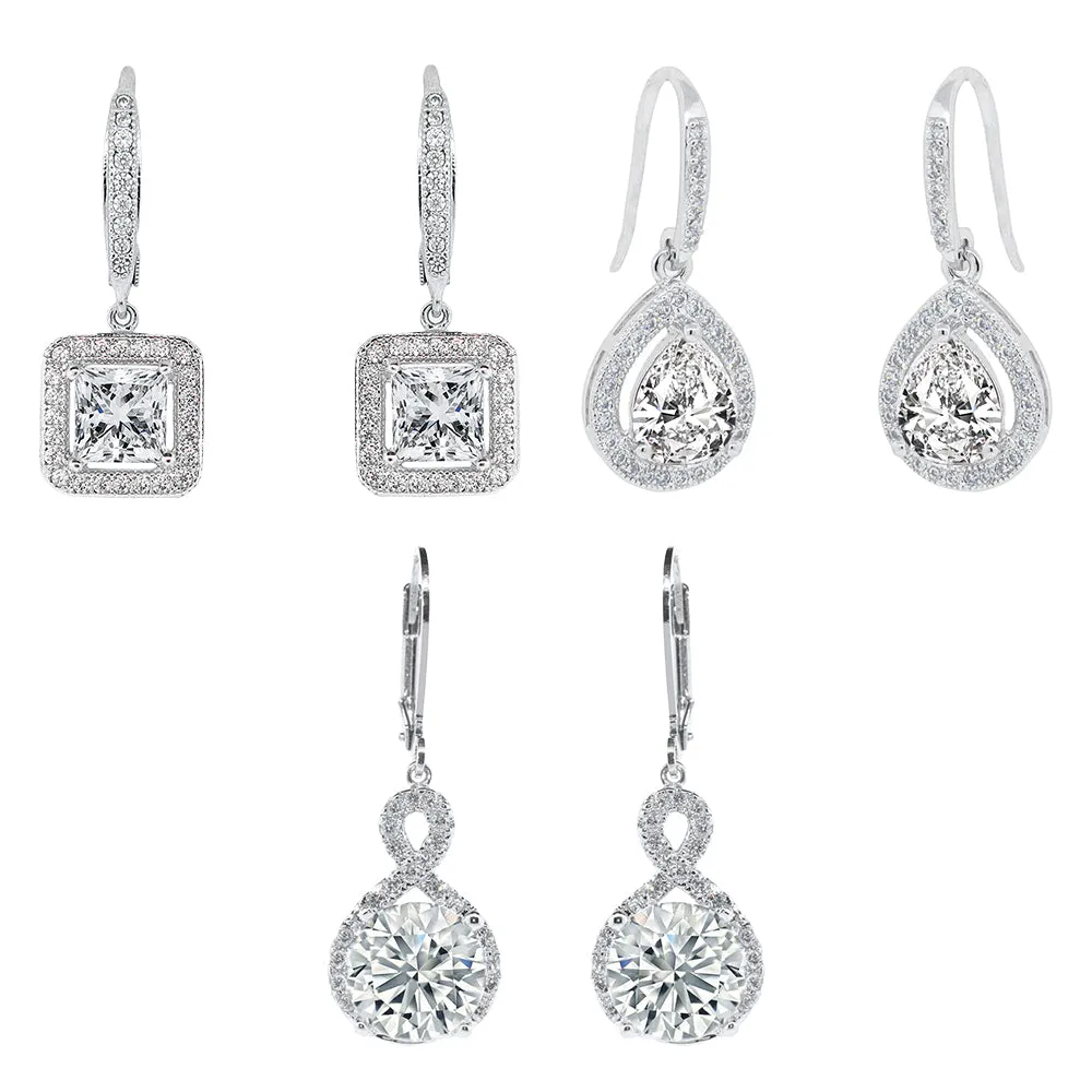 Pack of 3 - Ivy, Alessandra, Isabel Drop Dangle White Gold Plated Earrings for Women
