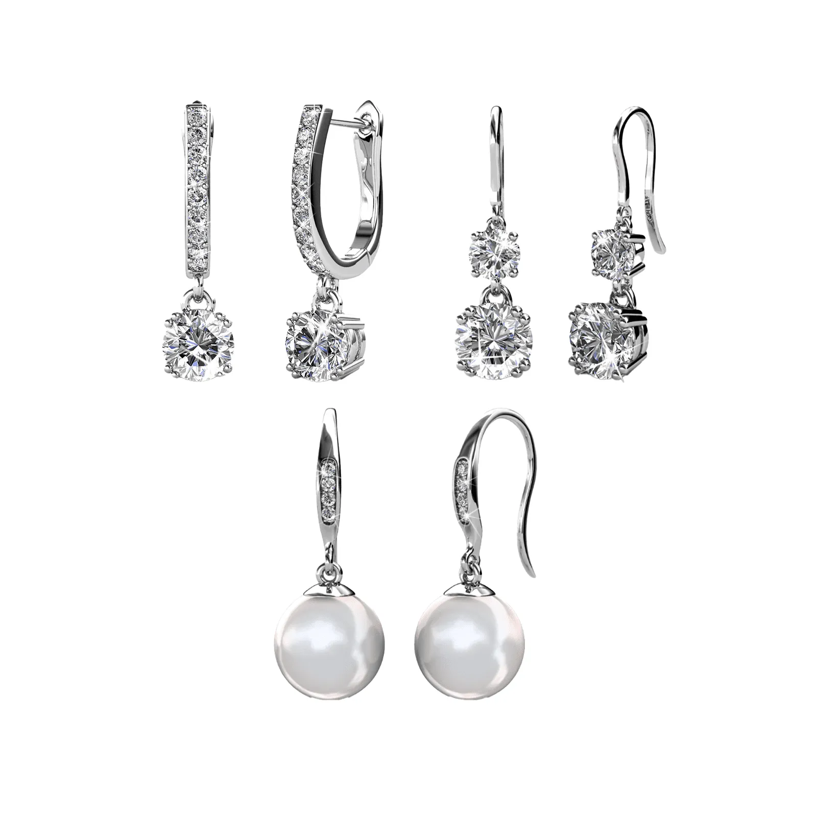 Pack of 3 - McKenzie, Kadence, Betty 18k White Gold Plated Drop Earrings for Women