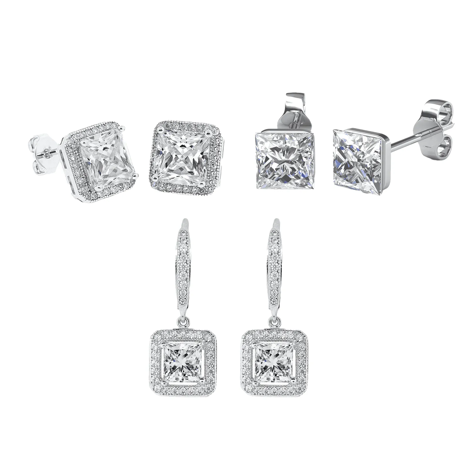 Pack of 3 - Norah, Ivy, Brooke 18k White Gold Plated Earrings for Women
