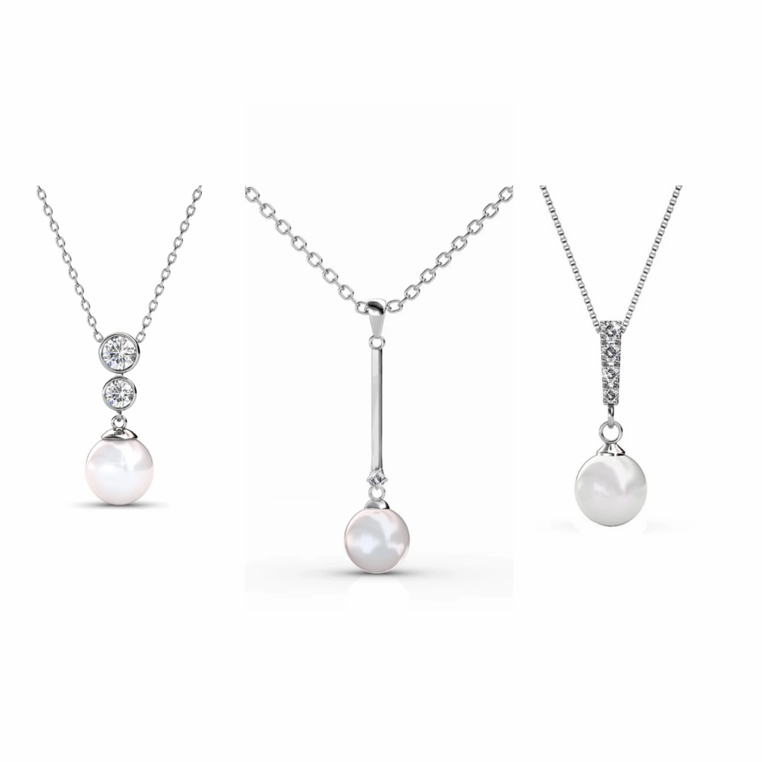 Pack of 3 - Gabrielle, Tatum, Genevieve 18k White Gold Plated Pearl Necklace for Women