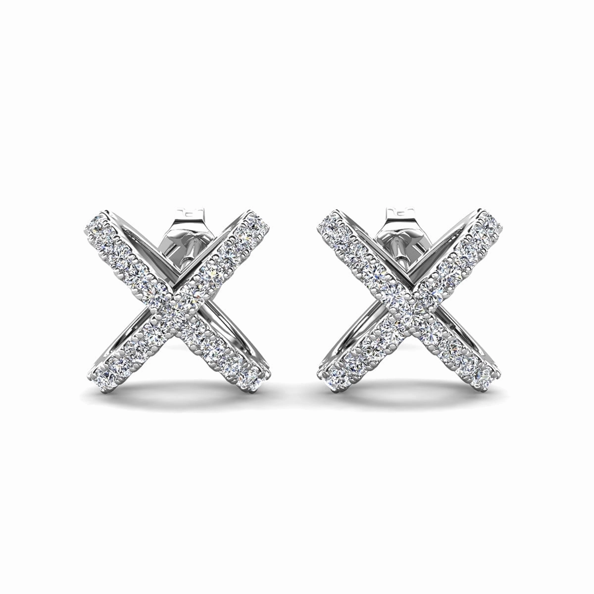Paige 18k White Gold X-Ring Pave Stud Earrings with Simulated Diamond Crystals