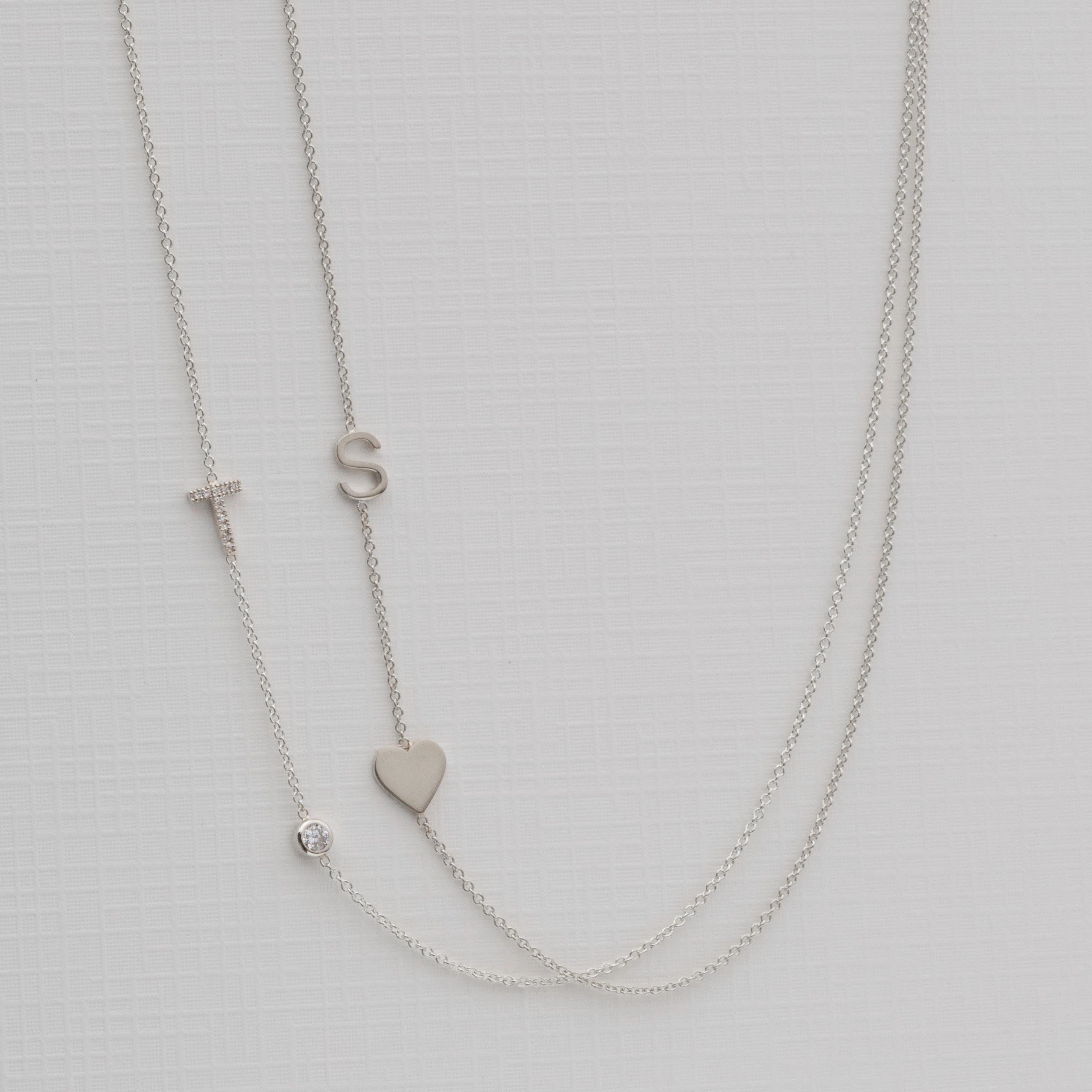Pav Monogram Necklace with Diamond White Gold