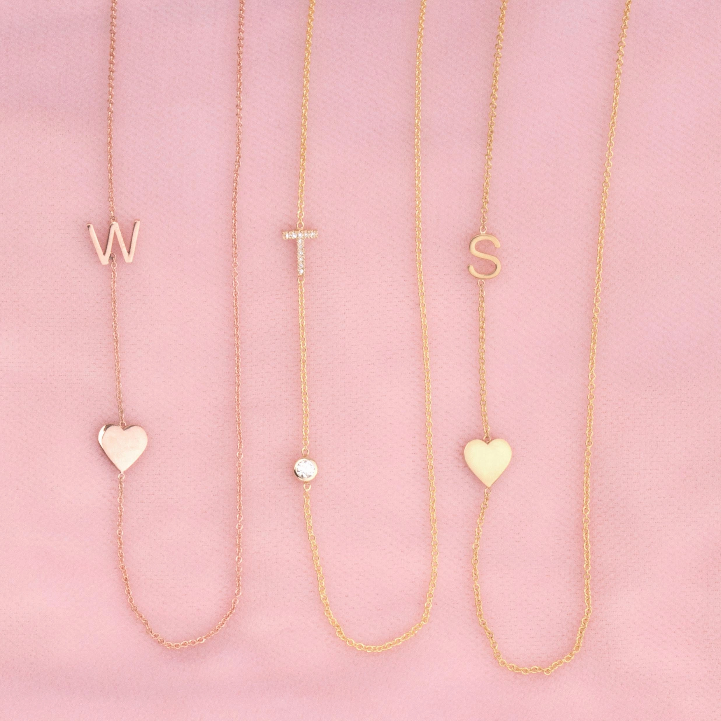 Pav Monogram Necklace with Diamond Yellow Gold