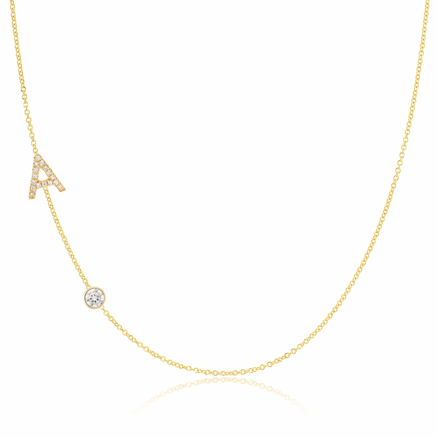 Pav Monogram Necklace with Diamond Yellow Gold