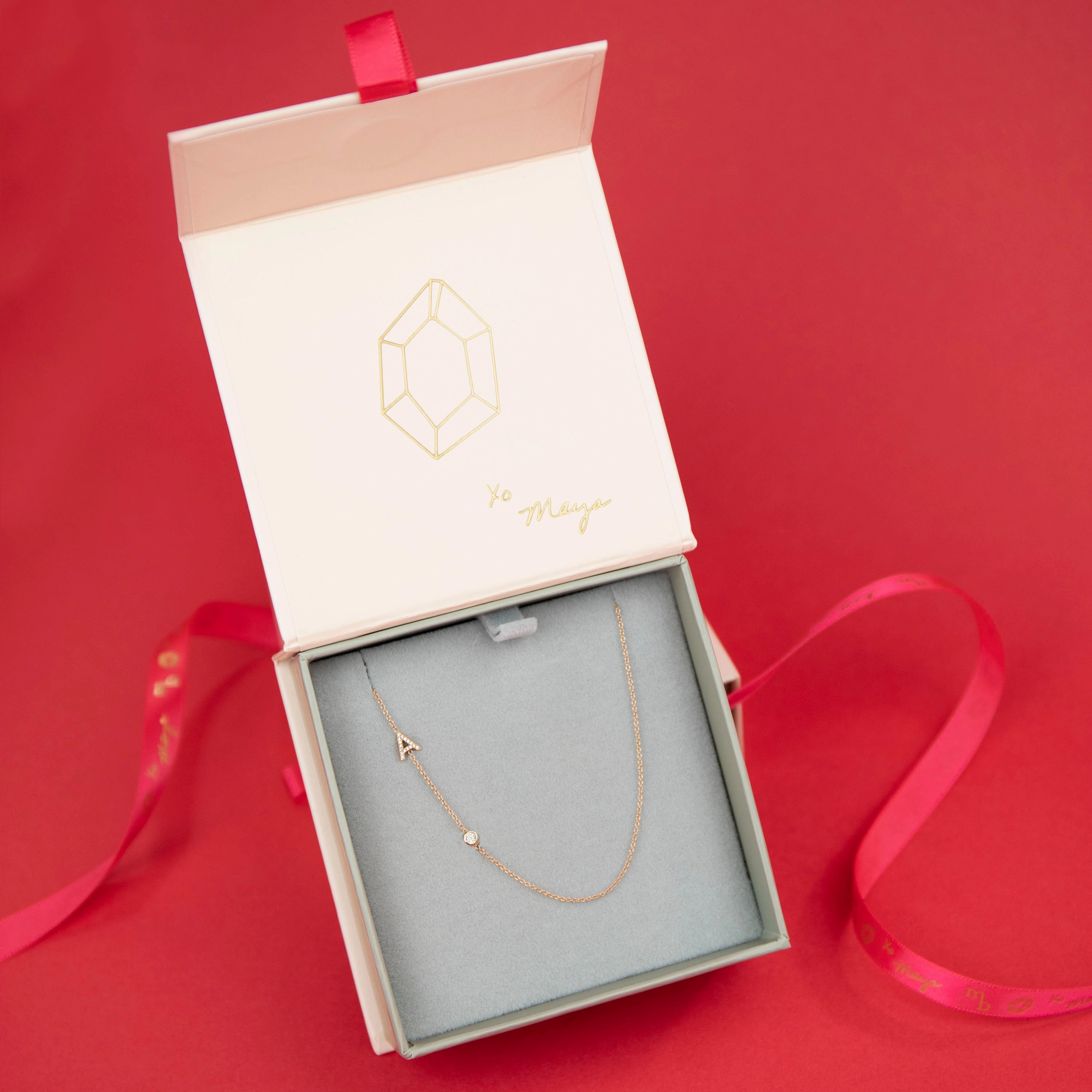 Pav Monogram Necklace with Diamond Yellow Gold