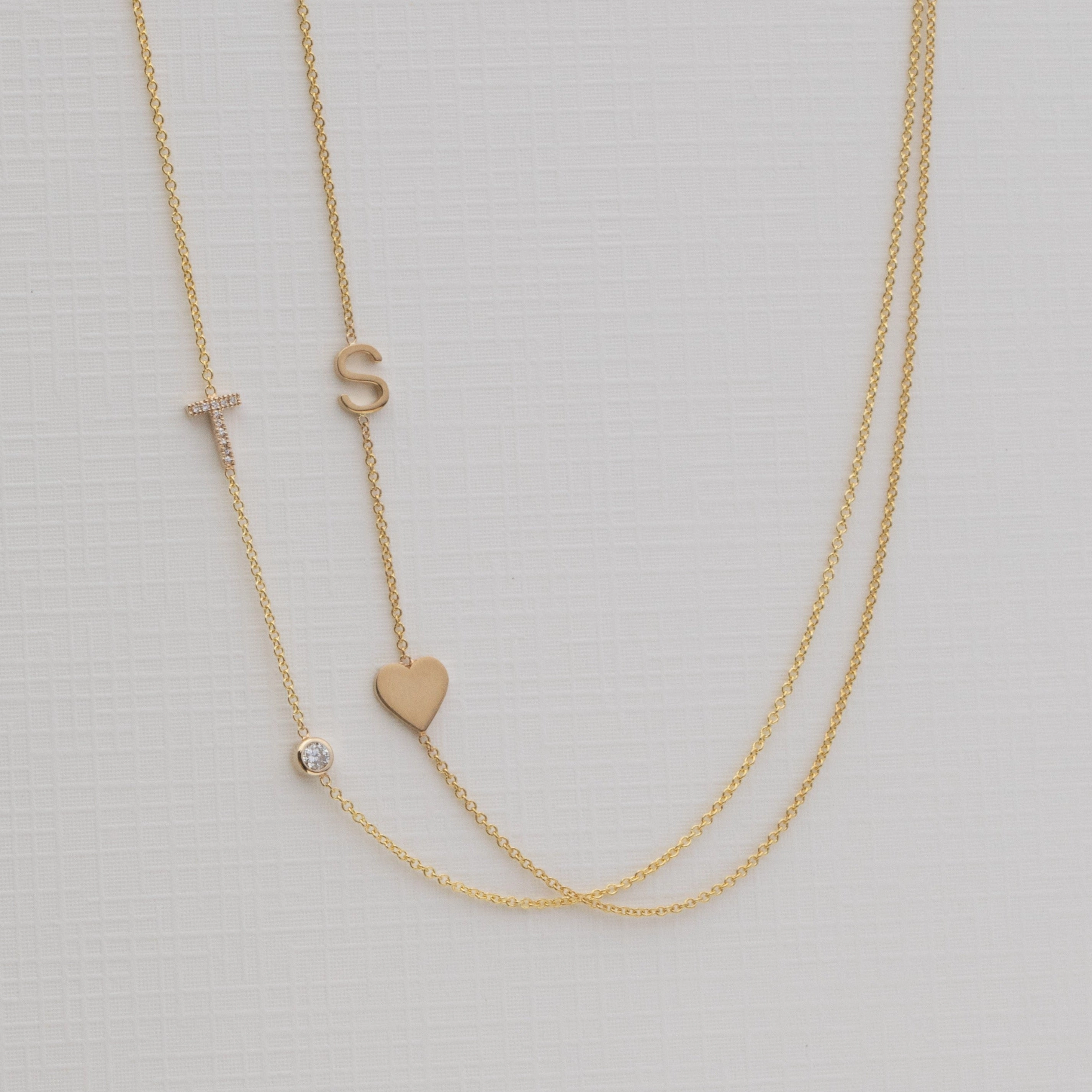 Pav Monogram Necklace with Diamond Yellow Gold